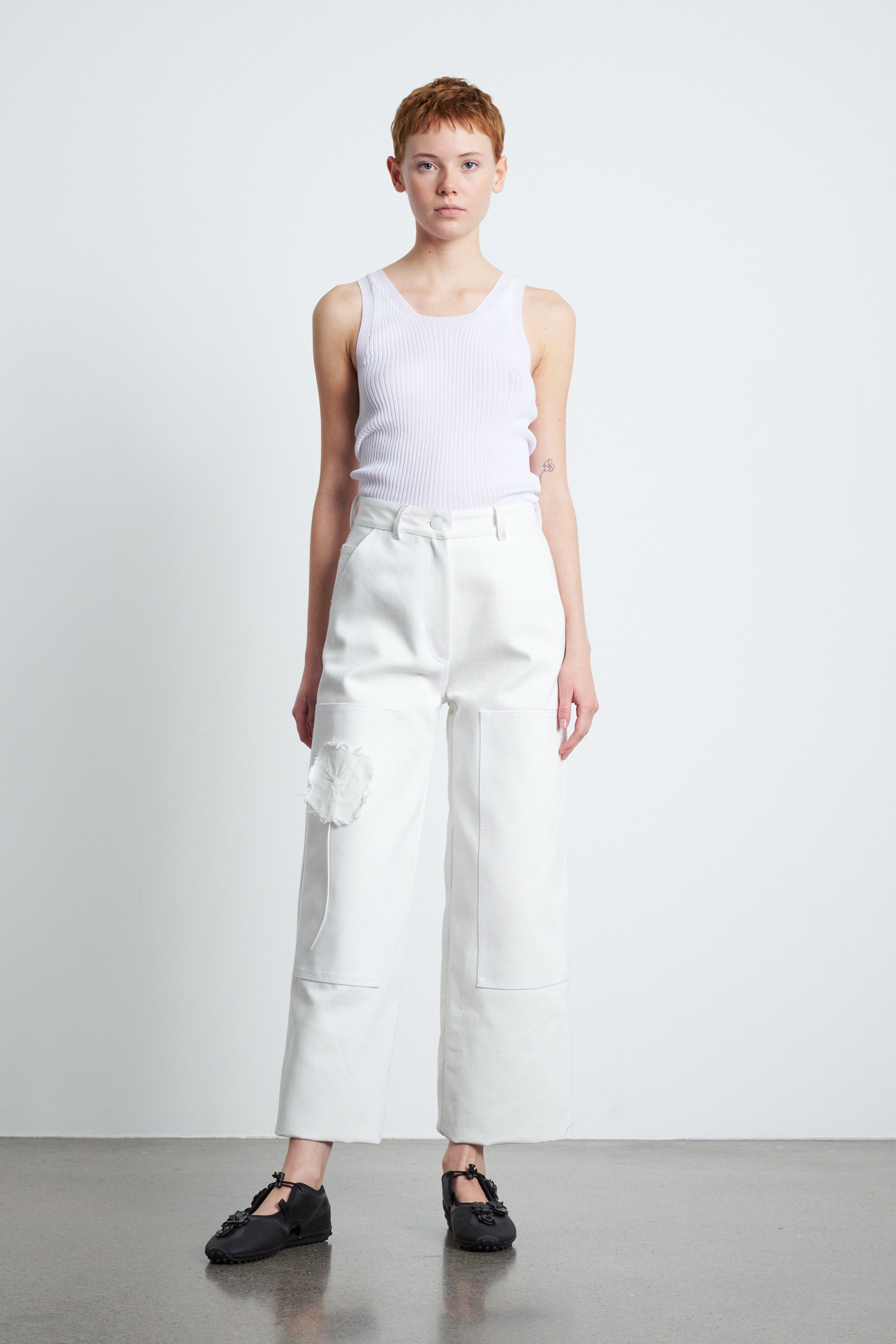 SUSAN  TROUSER DENIM WITH PATCHES WHITE