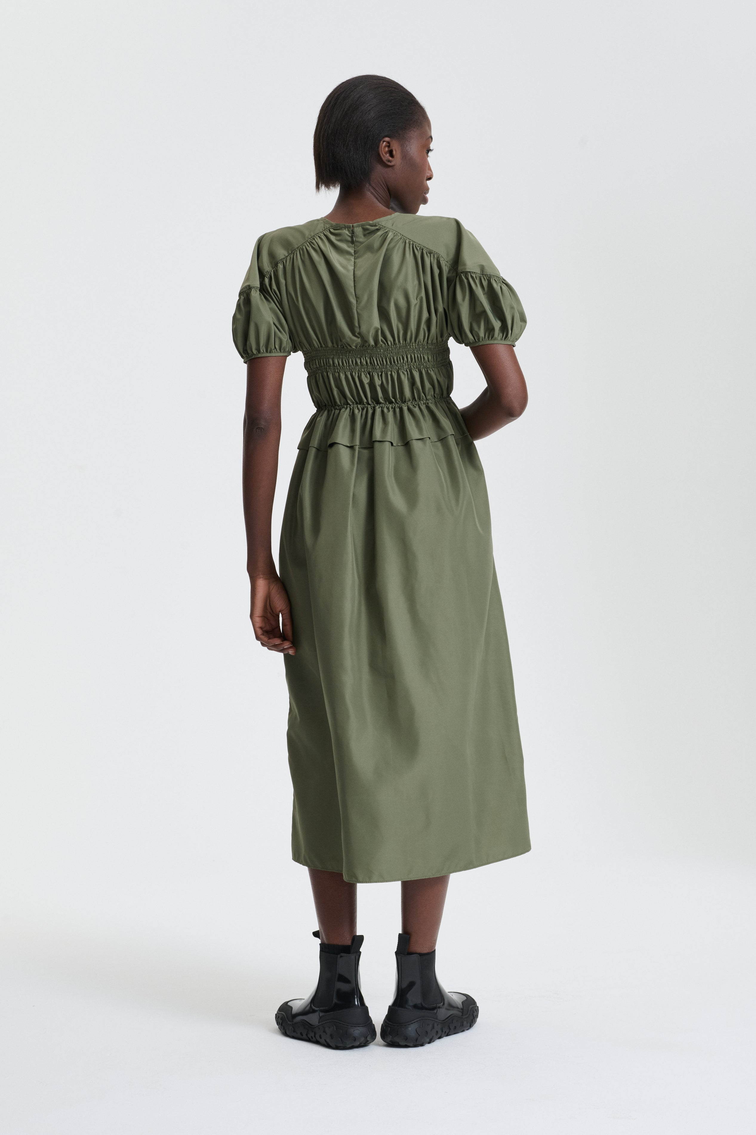 Cilia Recycled Faille Gathered Midi Dress
