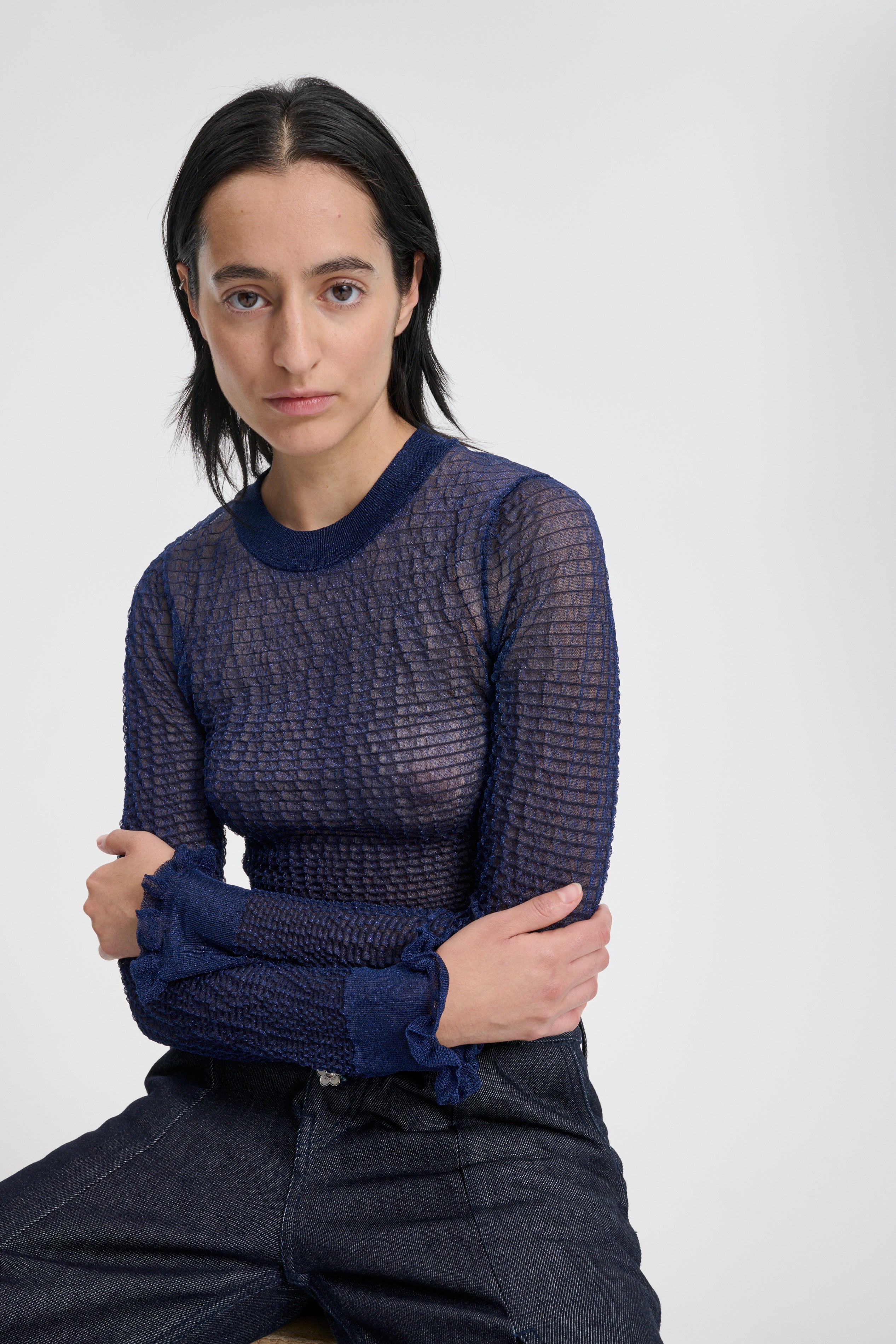 サルセーションY11 Mesh Knit Top CBCORALI | TOP SHEER SUMMER KNIT NAVY
