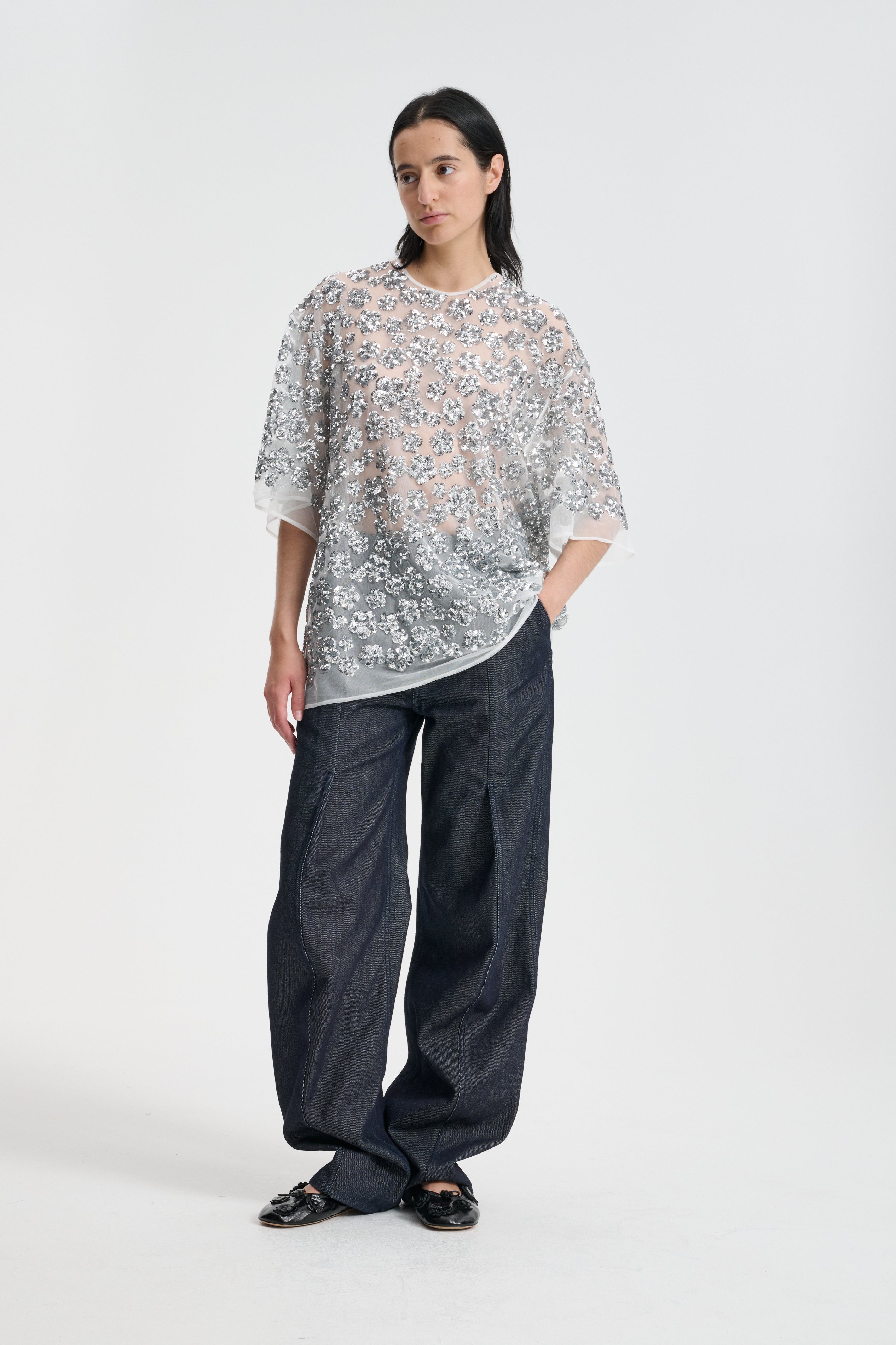 〓CECILIE BAHNSEN〓 マルチ ギュピールフローラルレース トップ ASRA | TOP UME FLORAL SEQUINS SILVER