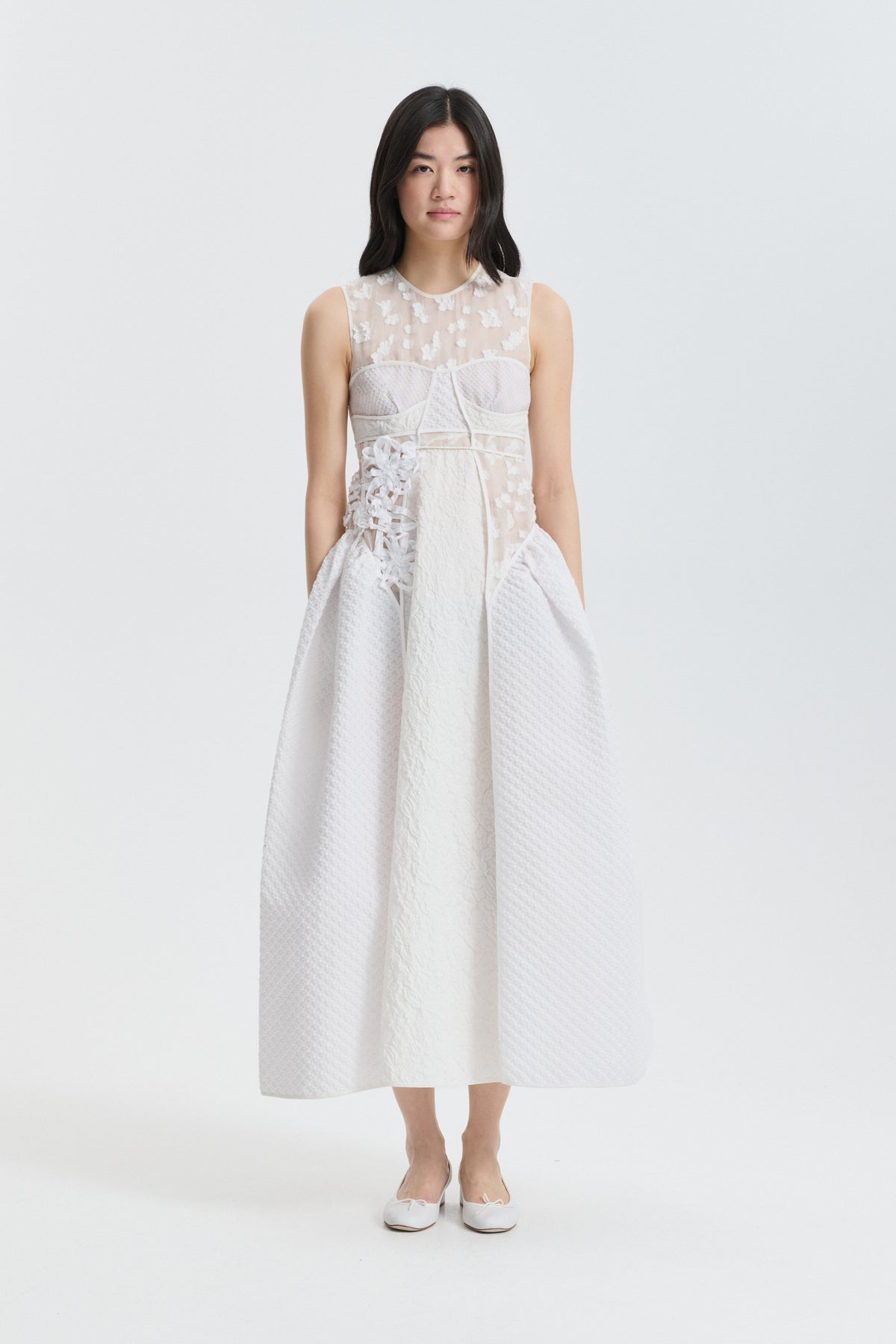 white patchwork lace dress The Scarlett Midi Nap Dress | White Patchwork Organza / XXXXL