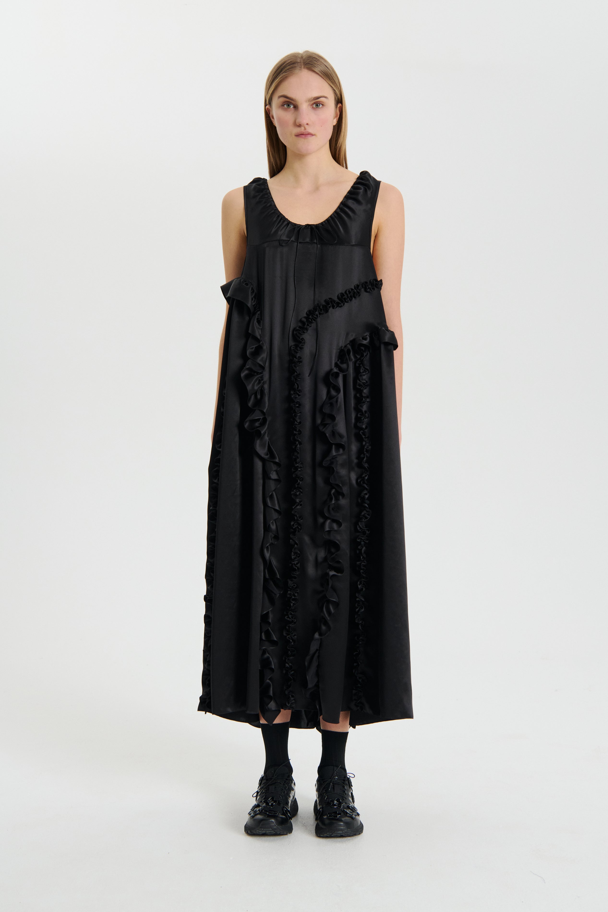 CECILIE BAHNSEN ノースリーブドレス フリル＆リボン Opal Dress OPAL | DRESS SILK SATIN BLACK