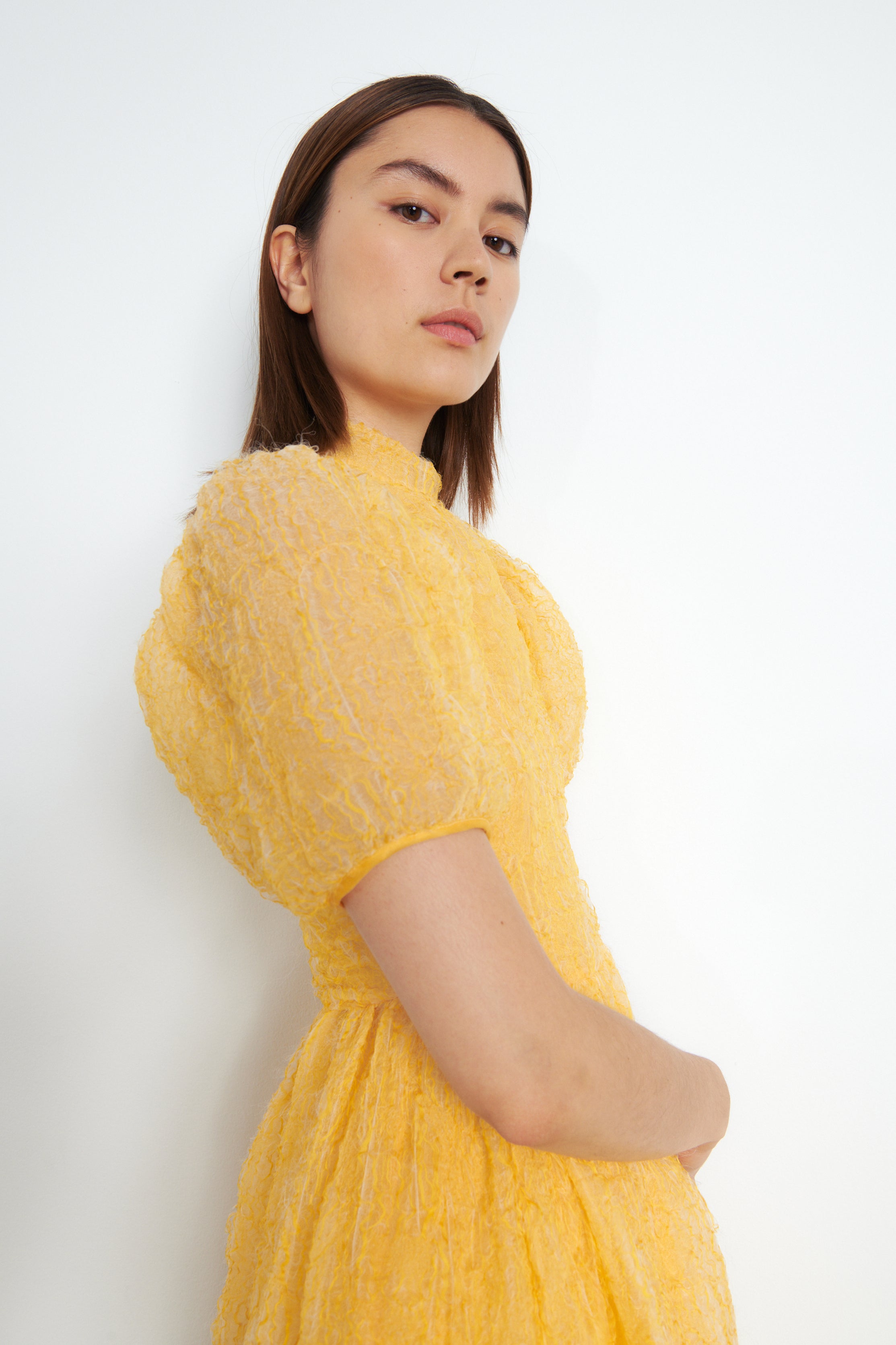 Zara yellow hotsell puff sleeve dress