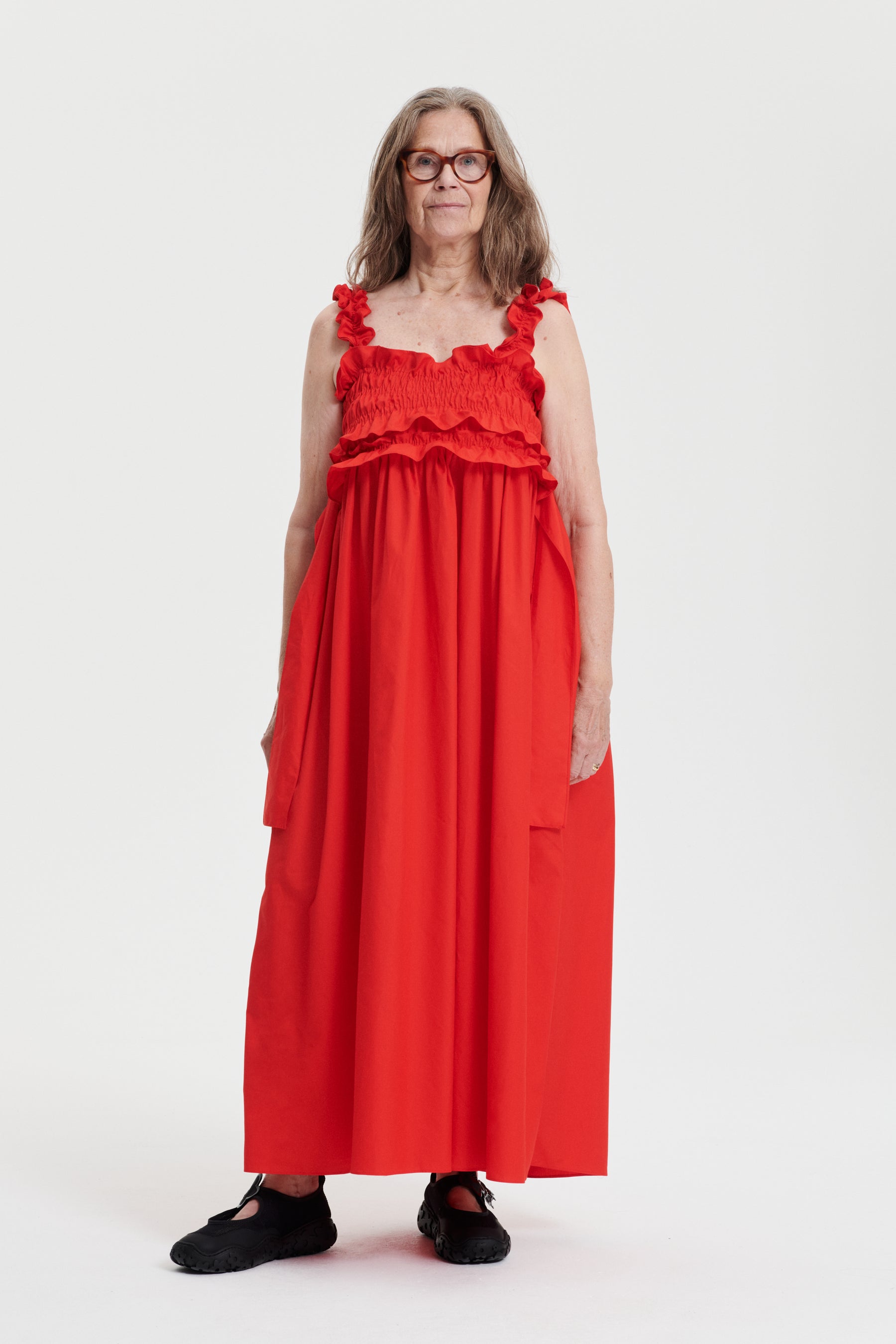 Shibori Printed Cotton Gown in Red : TBZ131
