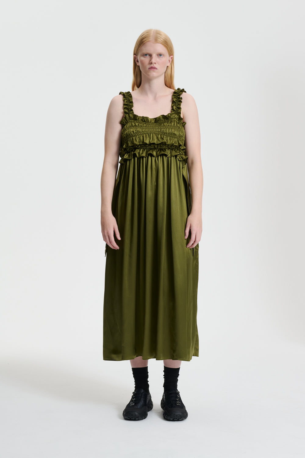 GIOVANNA | DRESS SILK SATIN OLIVE