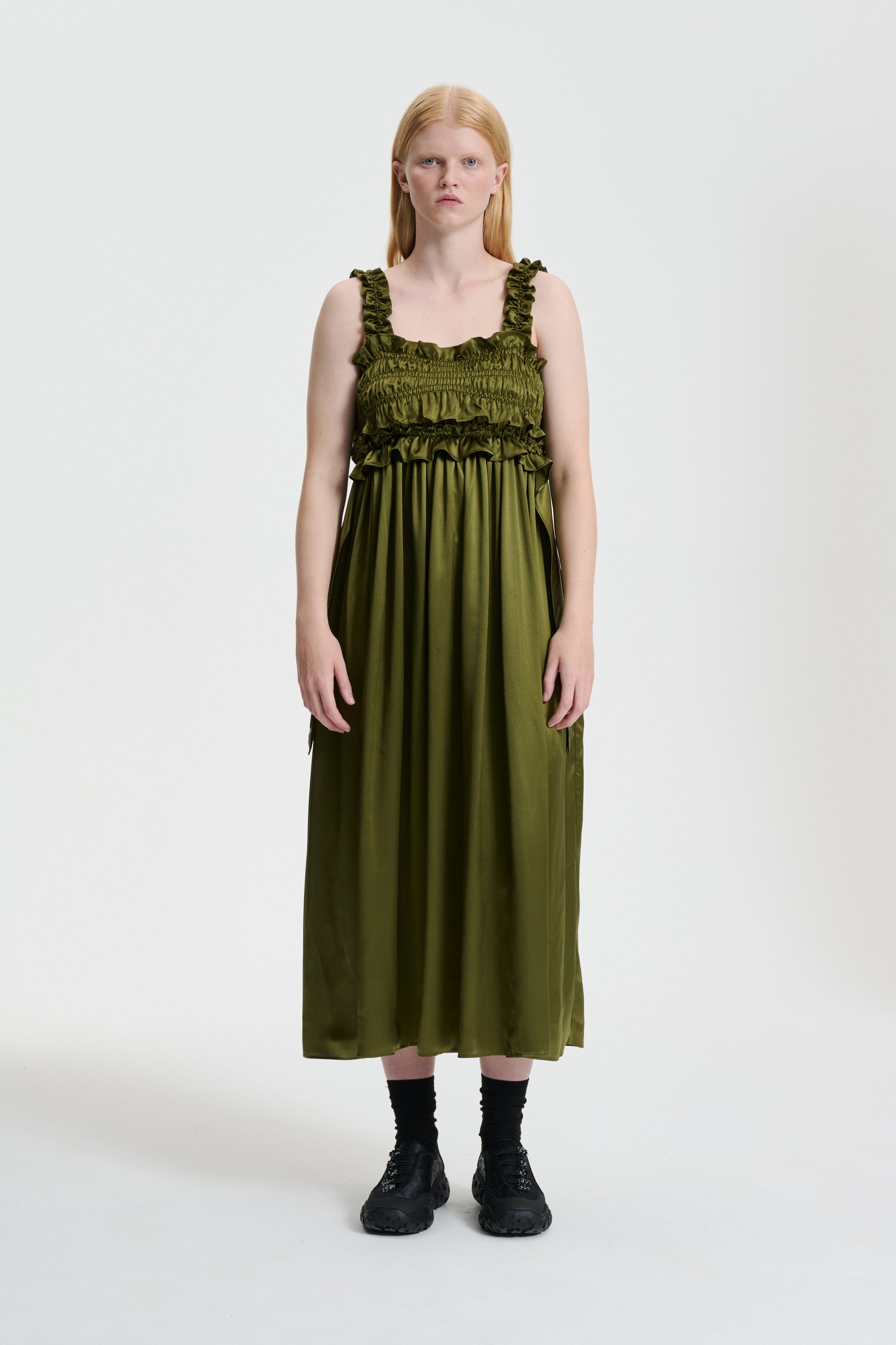 国内発送/送関込【Cecilie Bahnsen】GIOVANNA DRESS GIOVANNA | DRESS SILK SATIN OLIVE