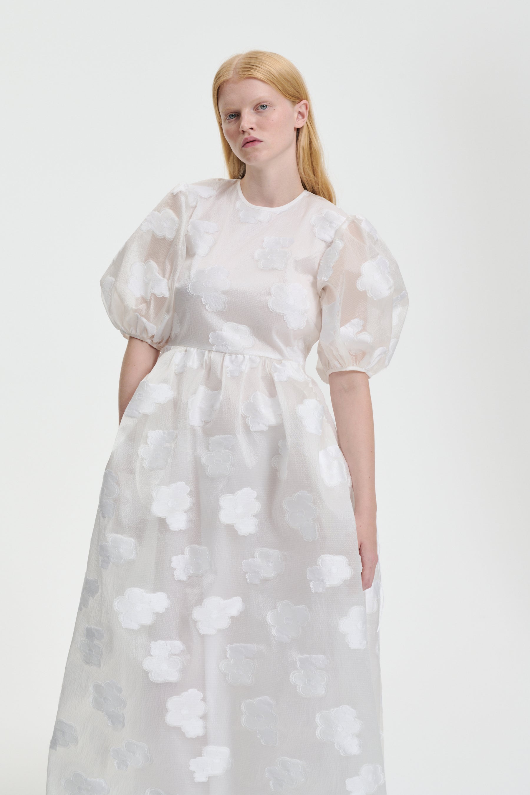 襟レース White Dress -cecilie bahnsen- LOLA | DRESS KUMO FIL-COUPÉ WHITE