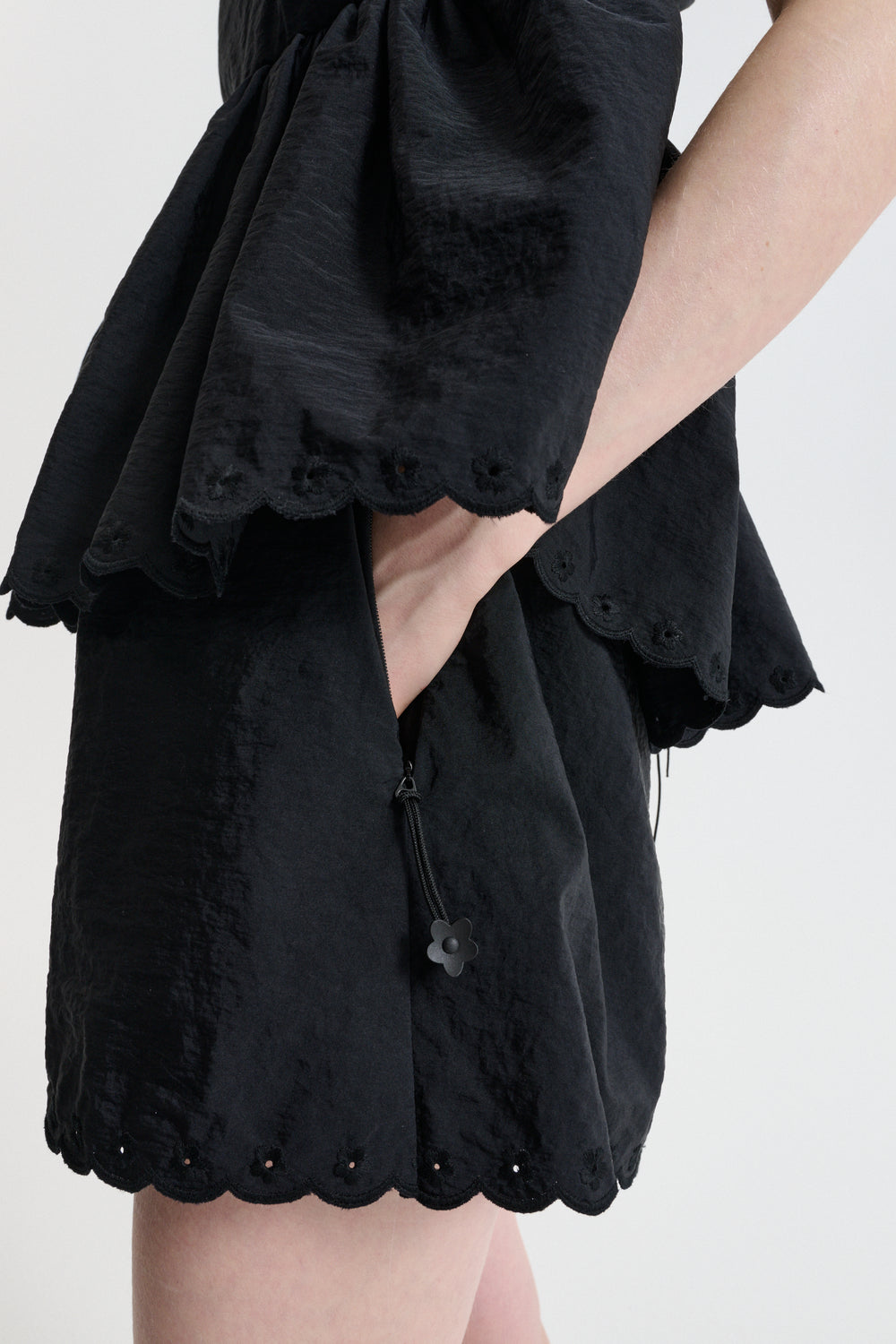 CBBLOSSOM | SHORTS EMBROIDERED TAFFETA BLACK