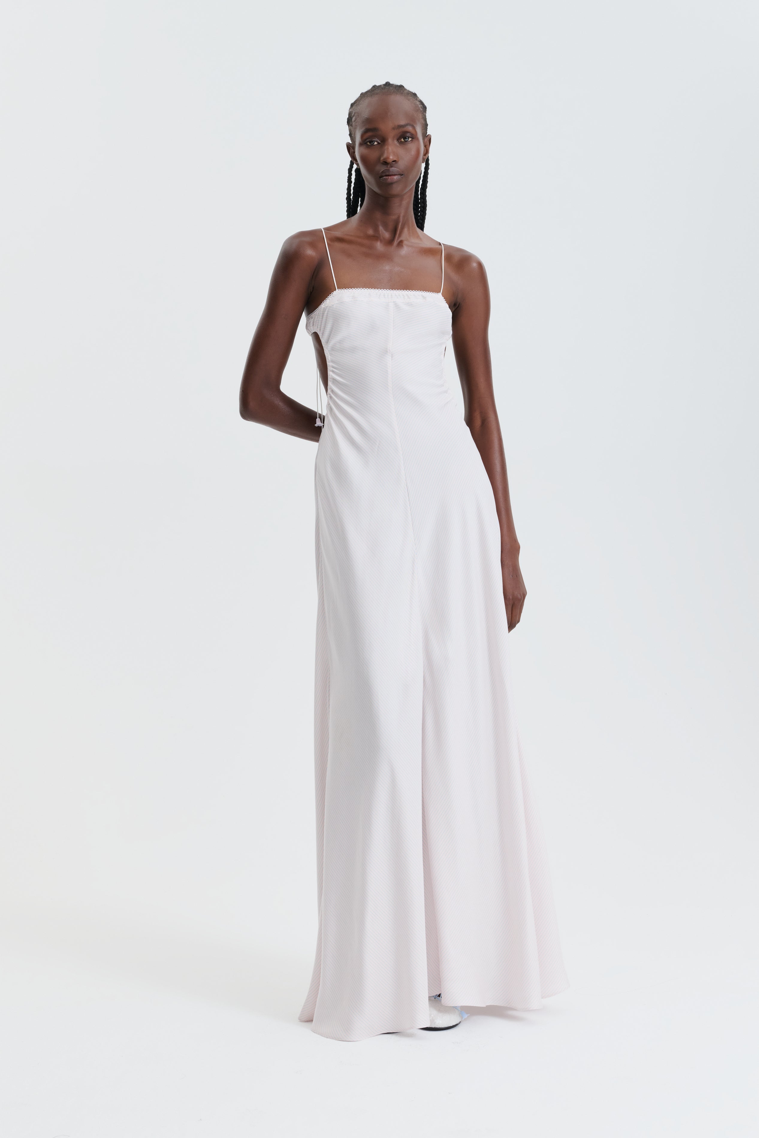 CBGODETIA | GOWN STRIPED SILK TWILL LIGHT PINK