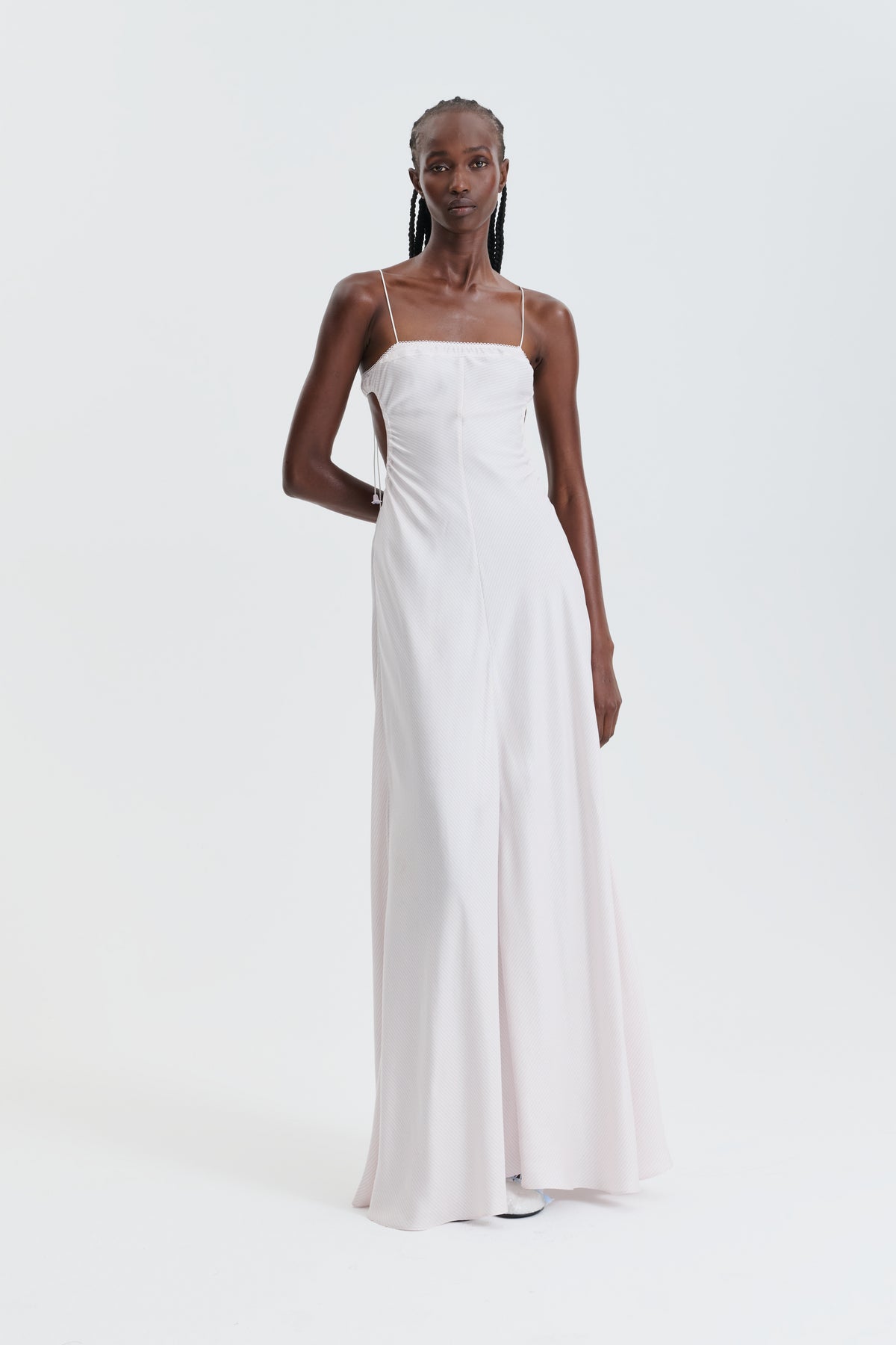 CBGODETIA | GOWN STRIPED SILK TWILL LIGHT PINK