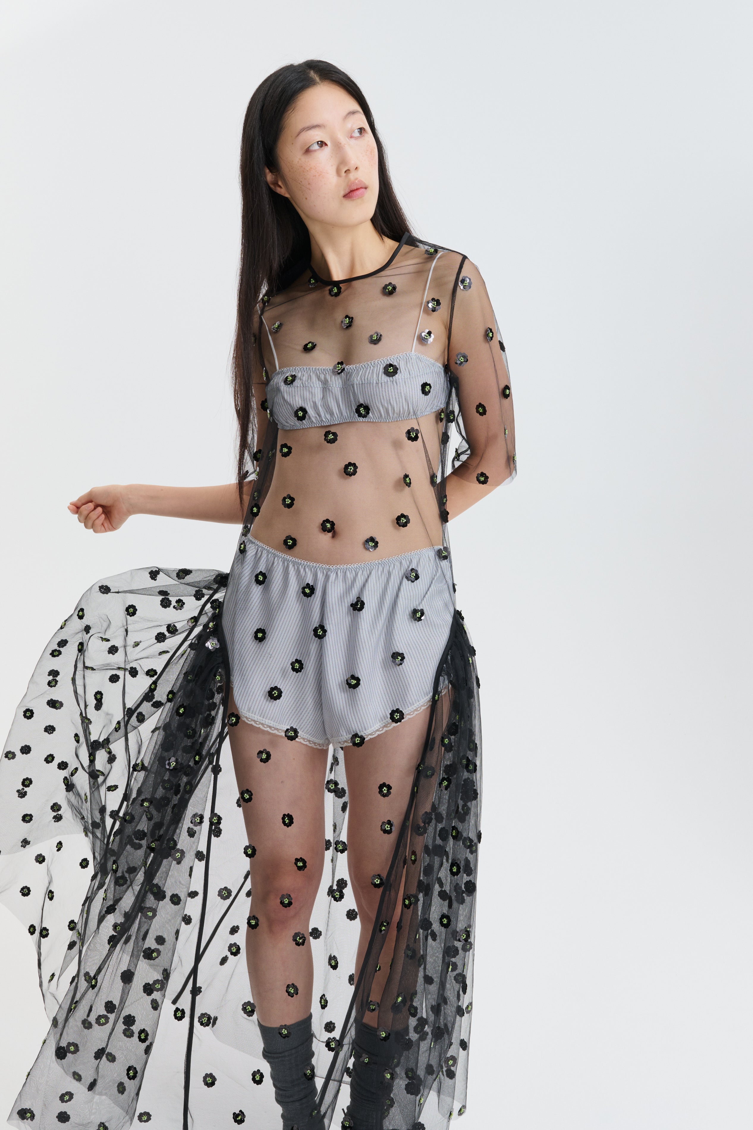 CBGENUIN | GOWN SEQUIN BLOSSOM TULLE BLACK