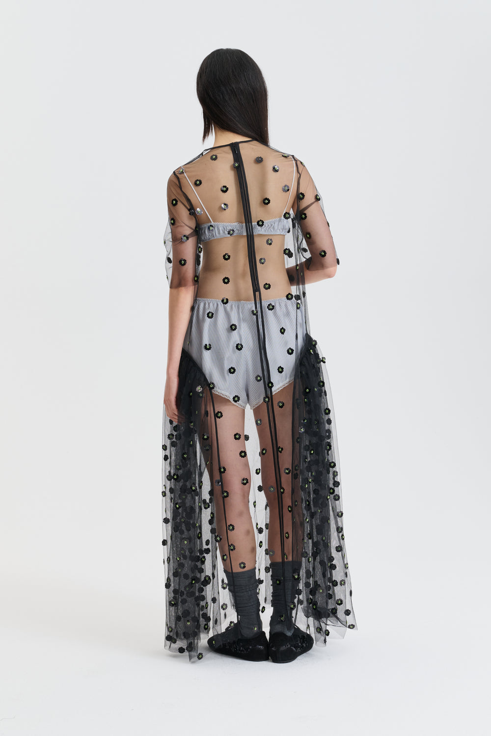 CBGENUIN | GOWN SEQUIN BLOSSOM TULLE BLACK