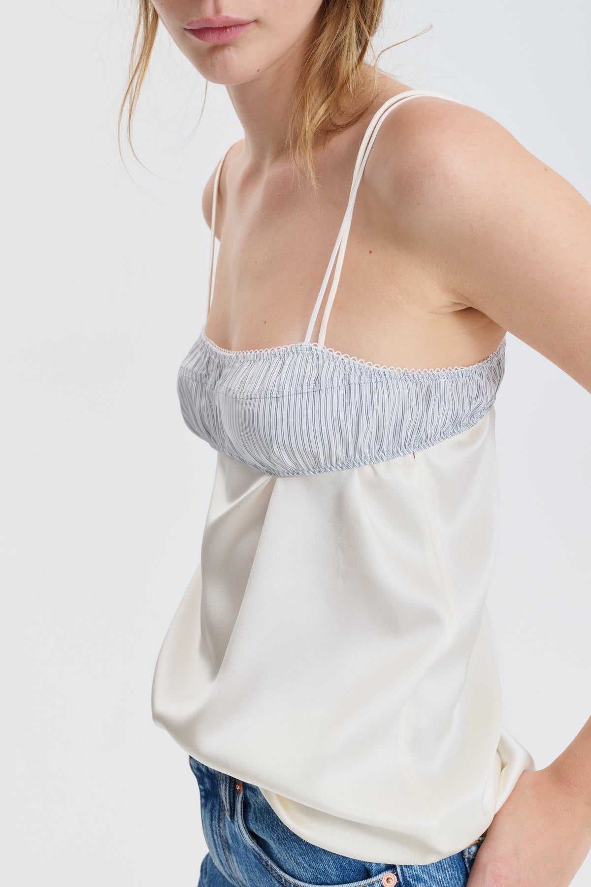 CBGEUM | BRALETTE STRIPED SILK TWILL LIGHT BLUE