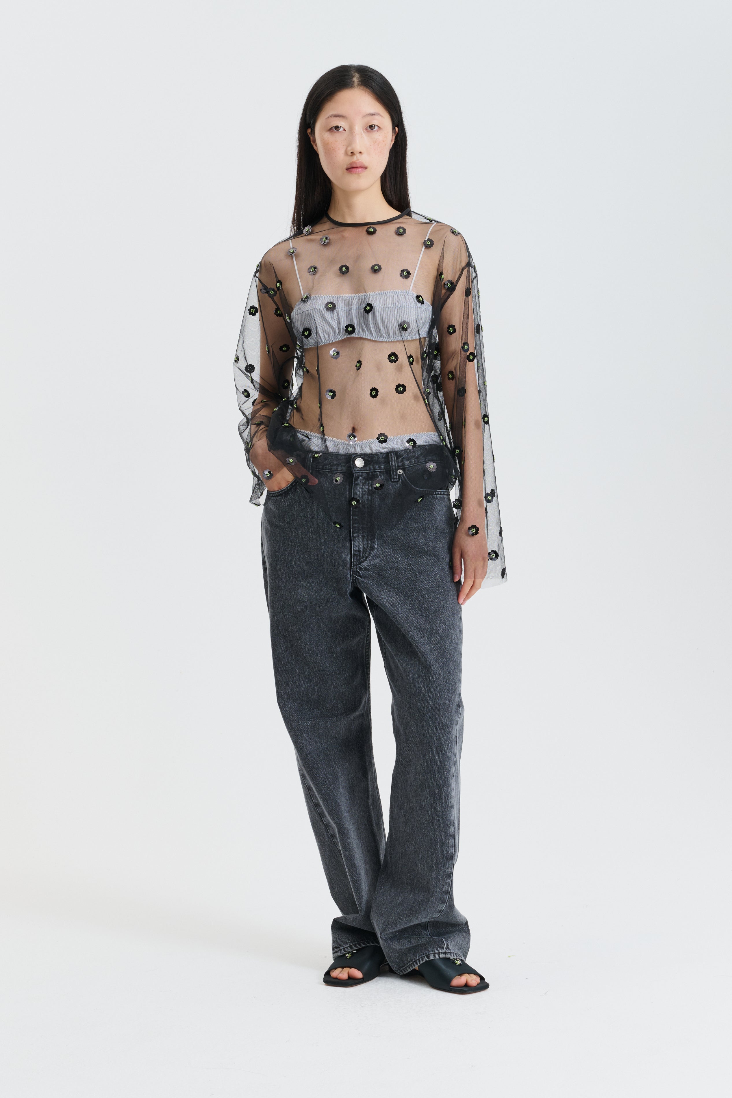 CBGROUPIE | BLOUSE SEQUIN BLOSSOM TULLE BLACK