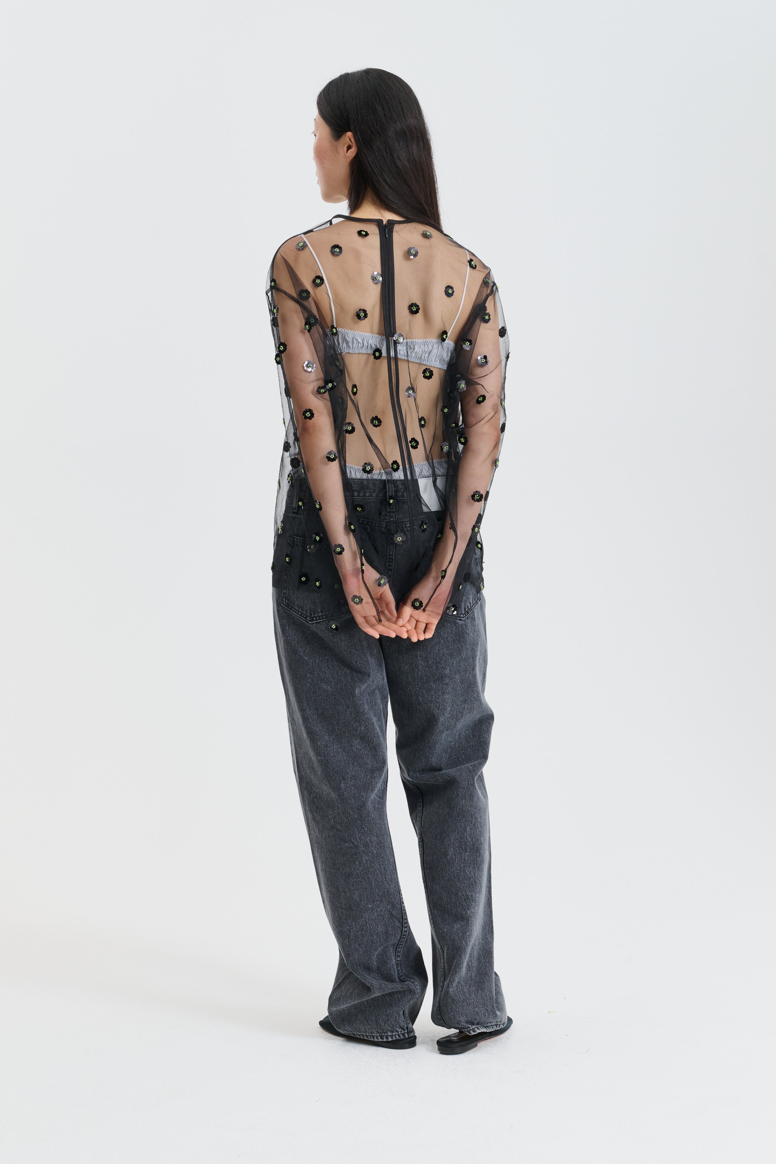 CBGROUPIE | BLOUSE SEQUIN BLOSSOM TULLE BLACK