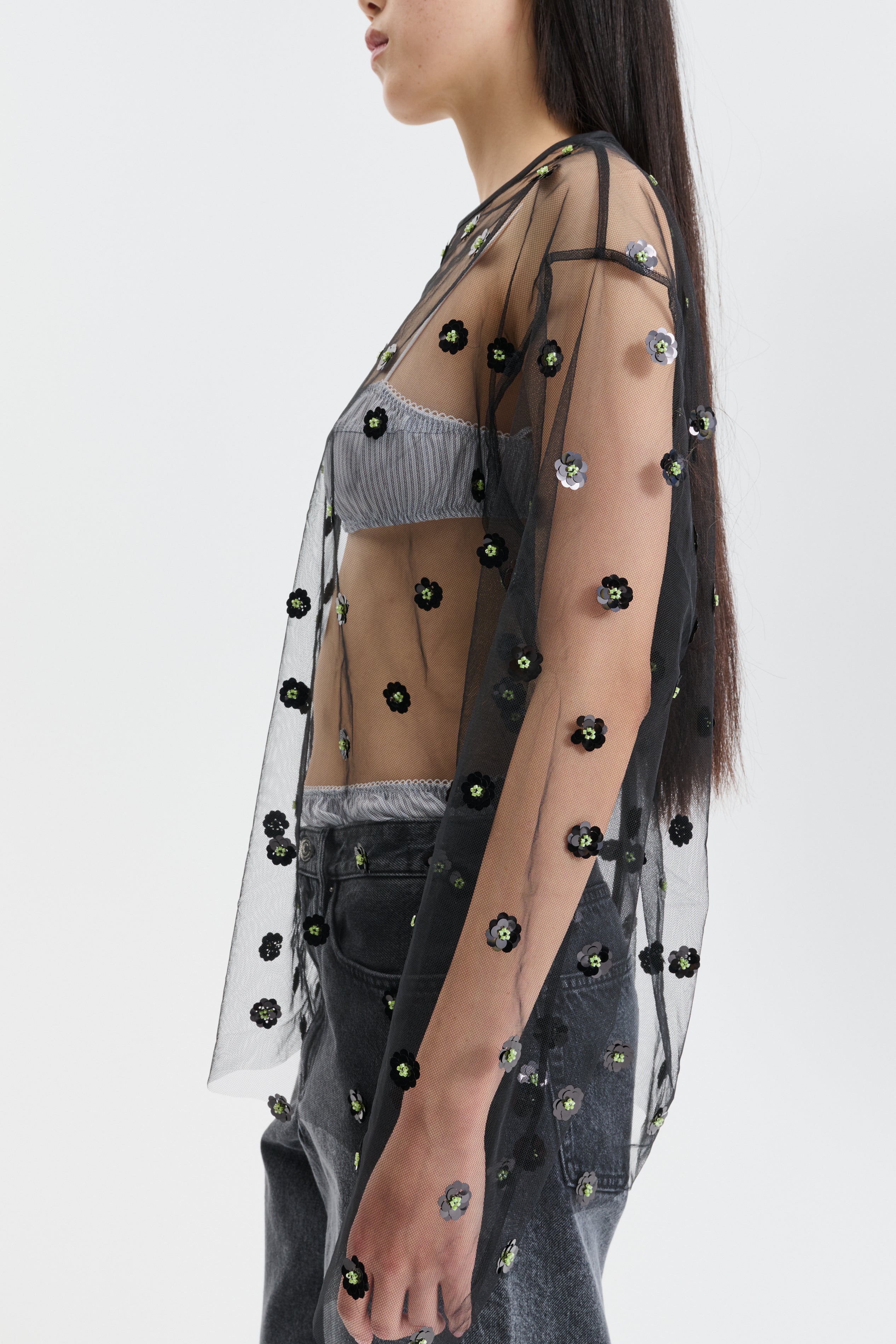 CBGROUPIE | BLOUSE SEQUIN BLOSSOM TULLE BLACK