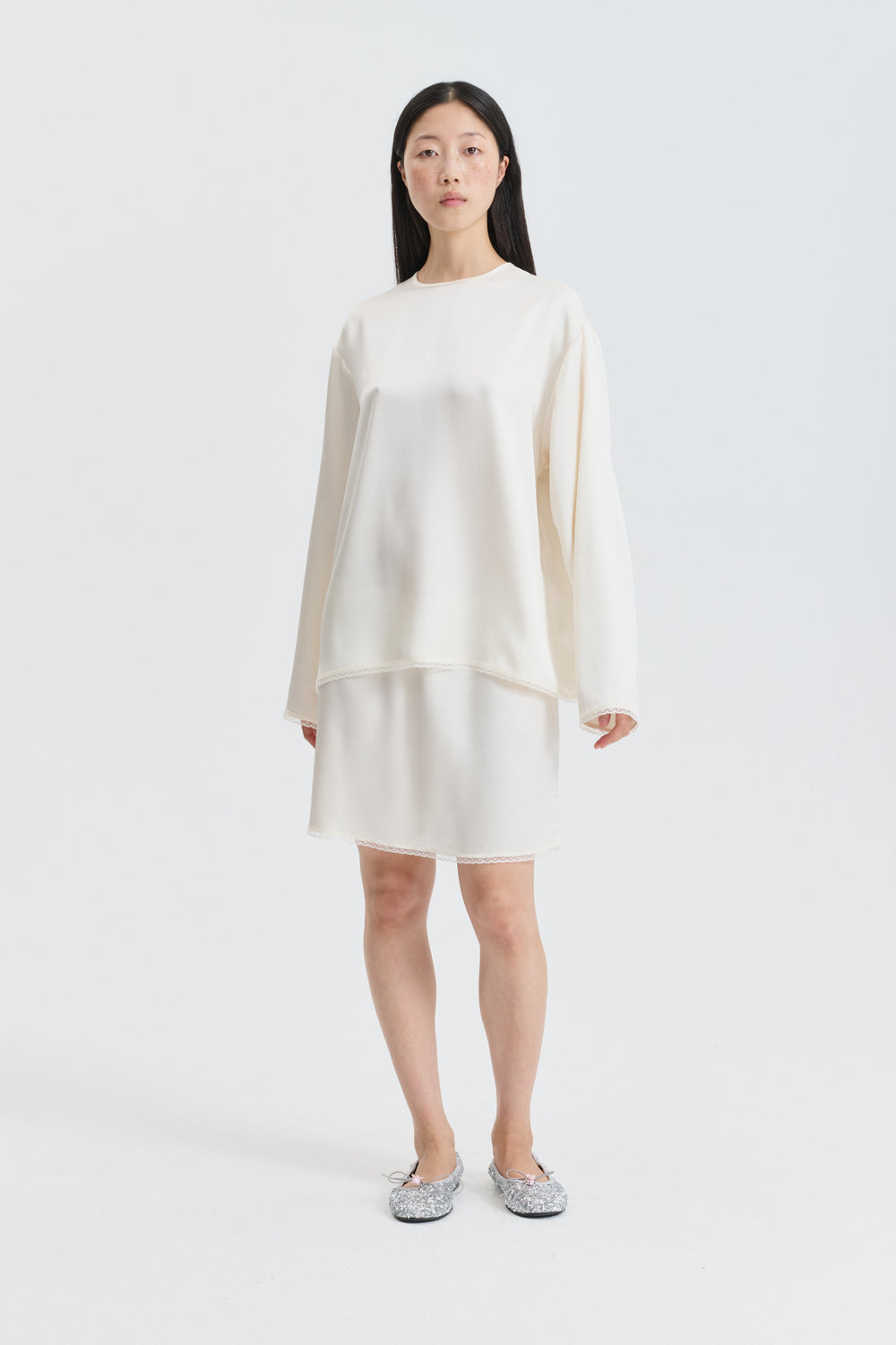 CBGERANIUM | SKIRT DOUBLE FACE SILK ECRU
