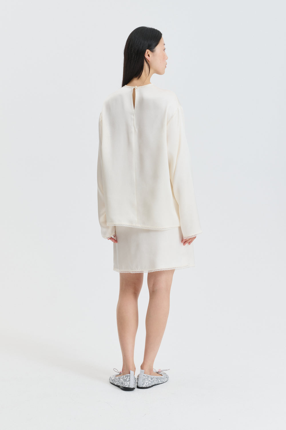 CBGERANIUM | SKIRT DOUBLE FACE SILK ECRU