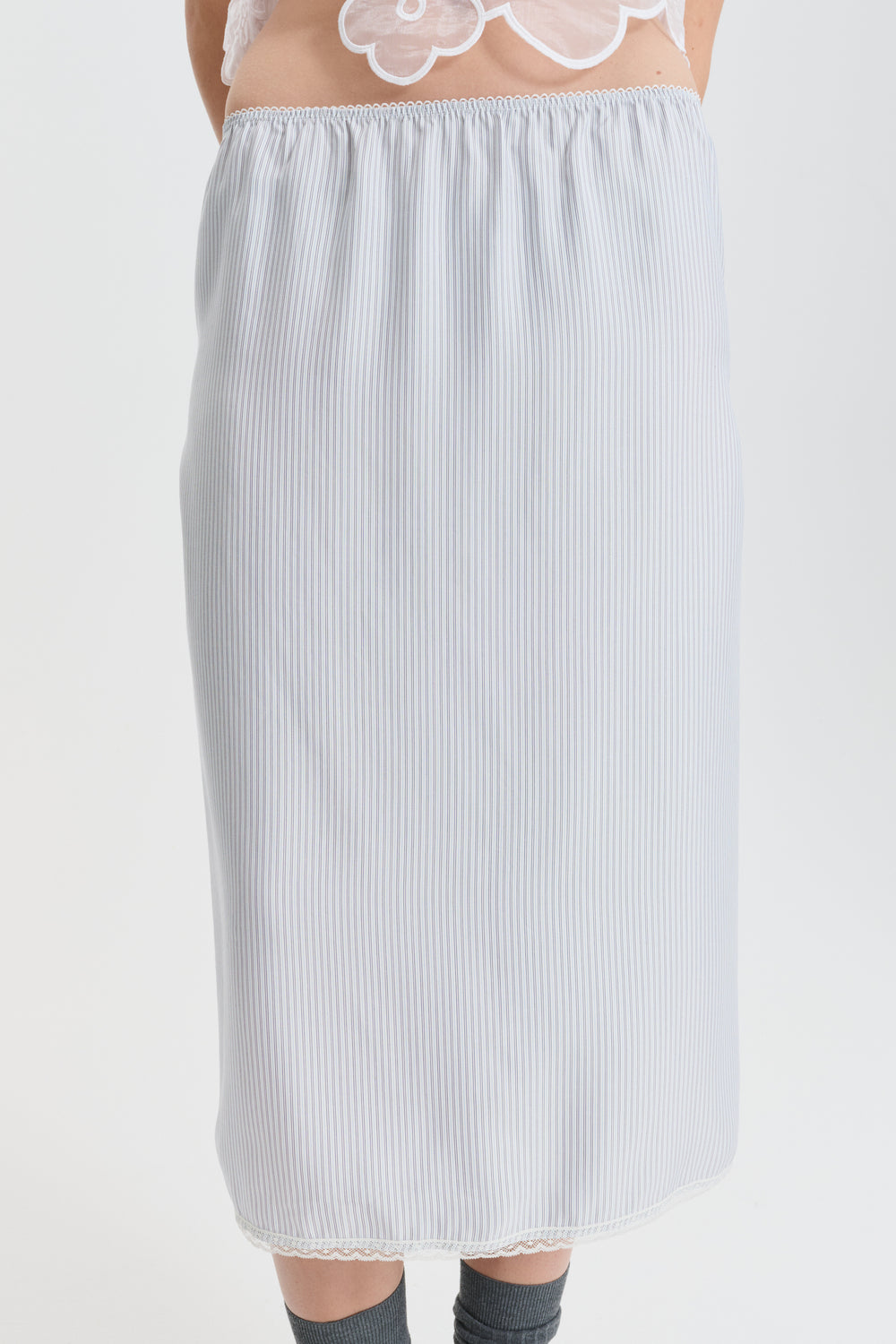 CBBRIA | SKIRT STRIPED SILK TWILL LIGHT BLUE