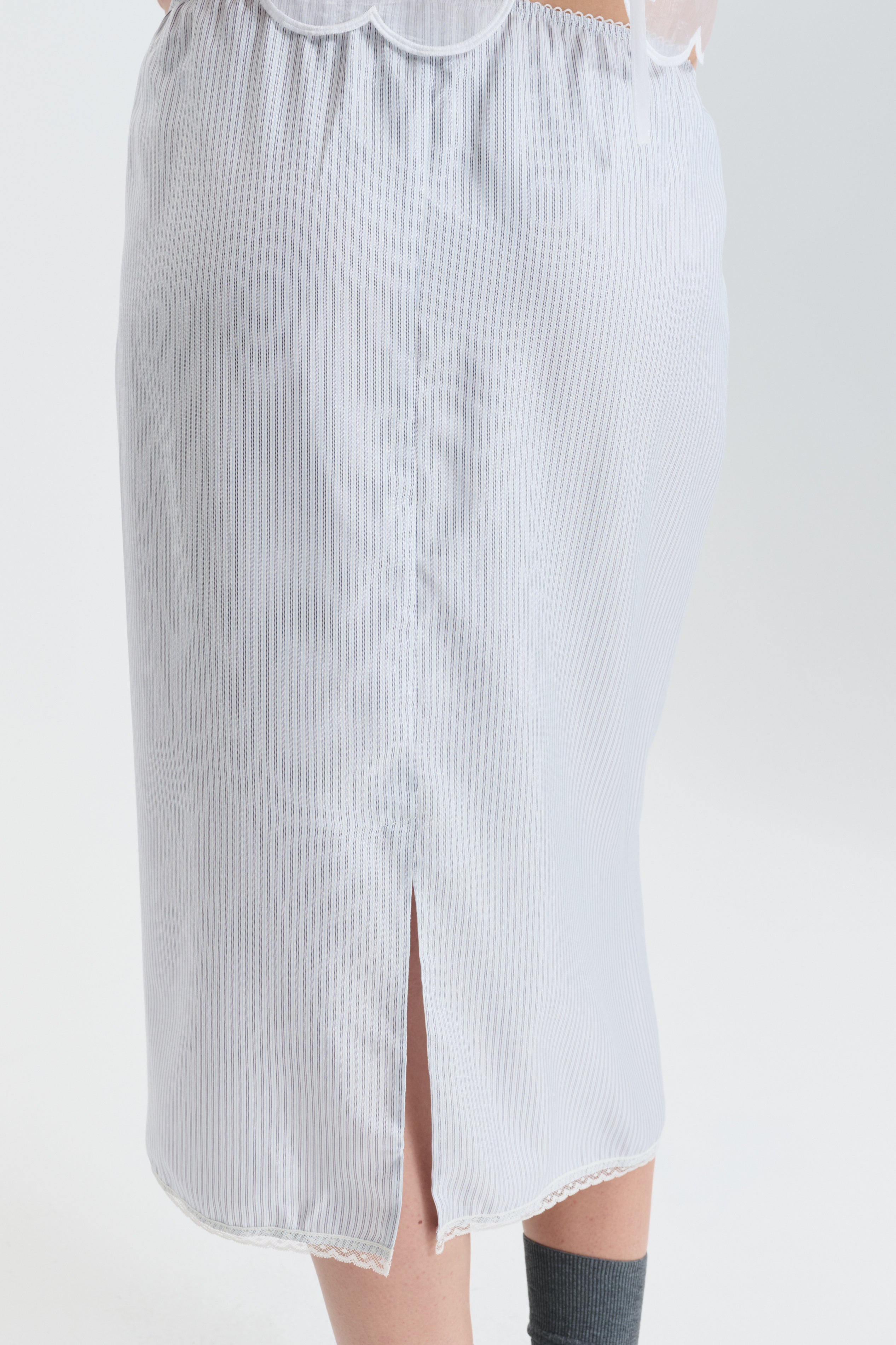 CBBRIA | SKIRT STRIPED SILK TWILL LIGHT BLUE