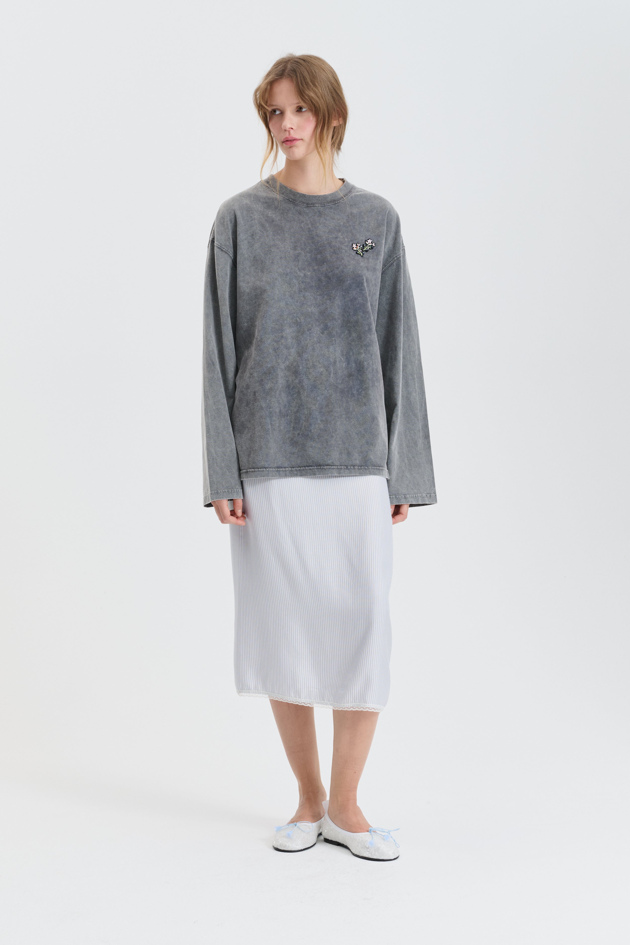 CBBRIA | SKIRT STRIPED SILK TWILL LIGHT BLUE