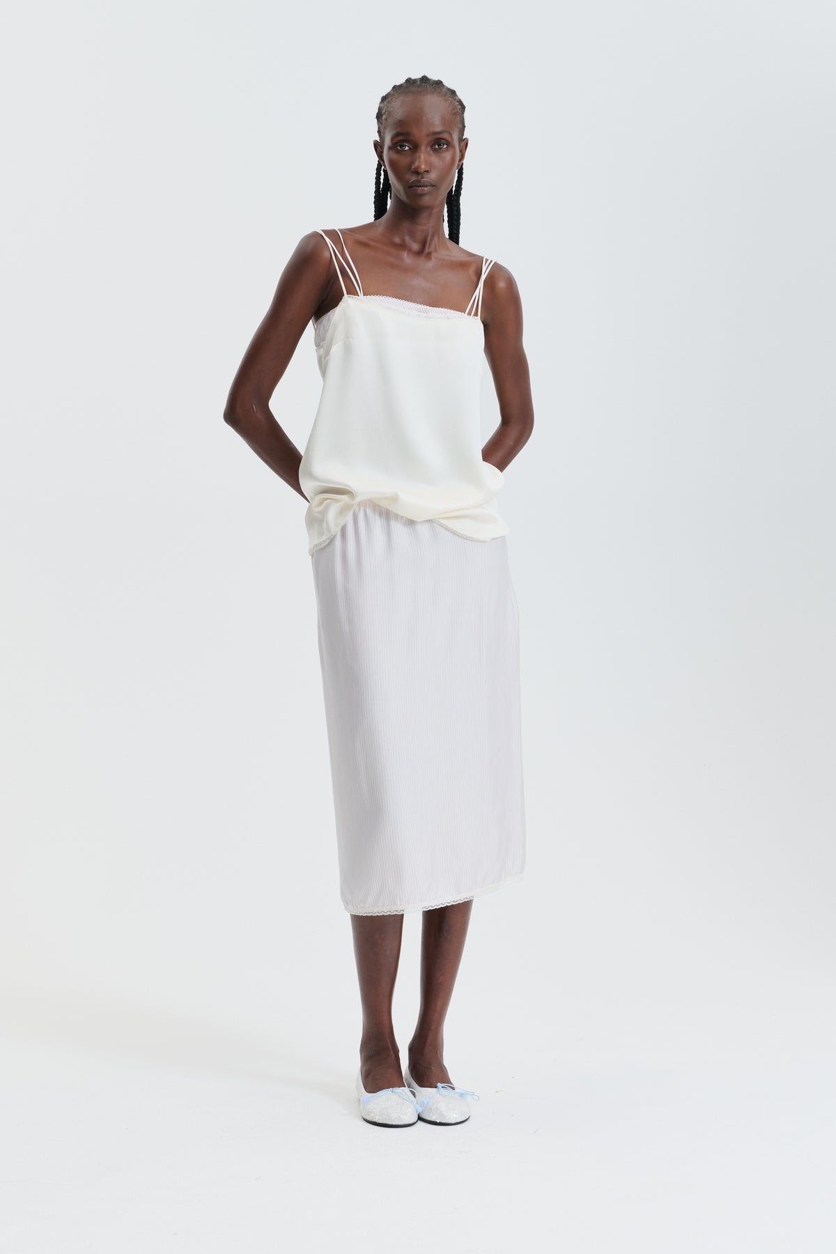 CBBRIA | SKIRT STRIPED SILK TWILL LIGHT PINK