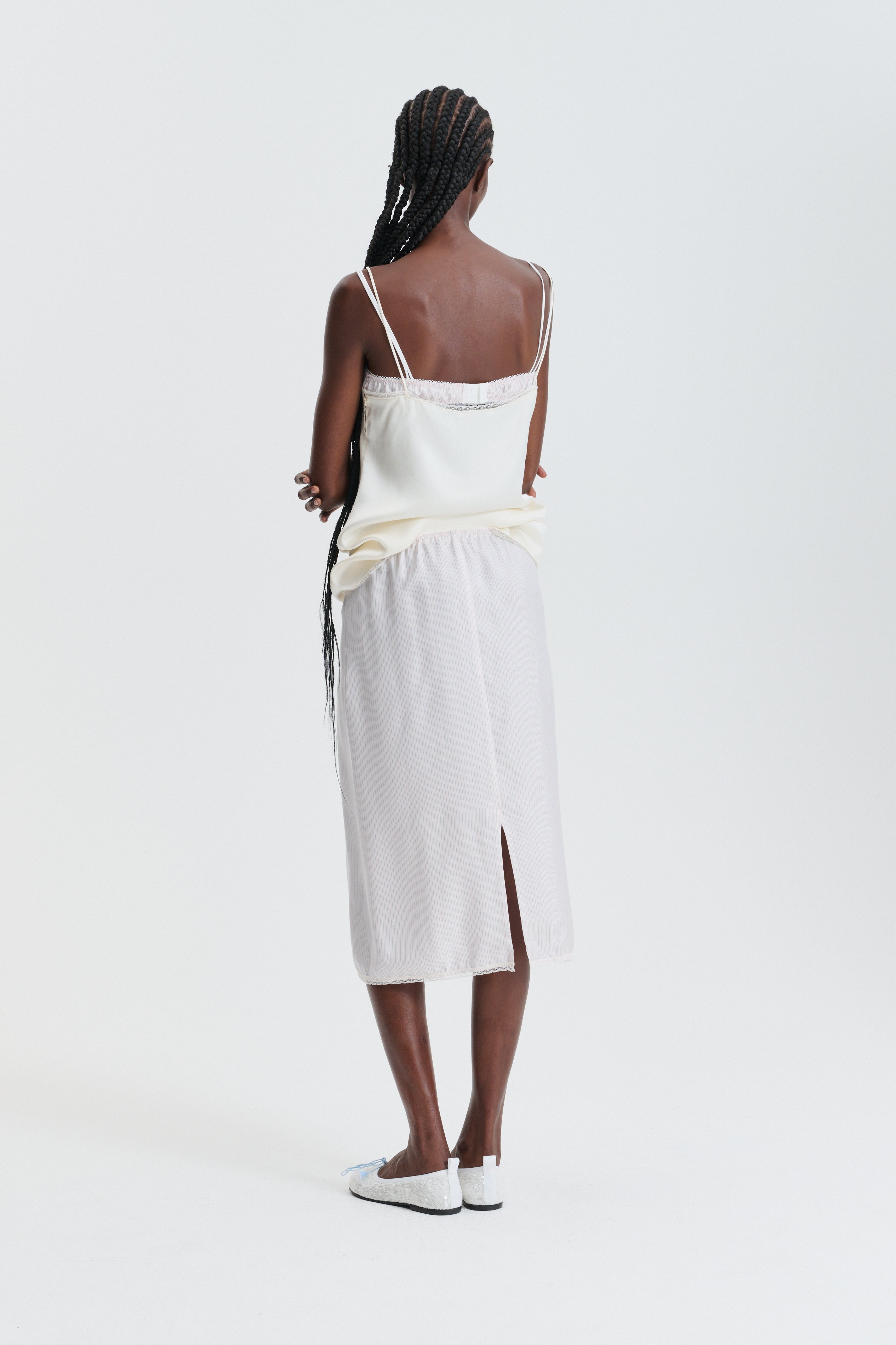 CBBRIA | SKIRT STRIPED SILK TWILL LIGHT PINK
