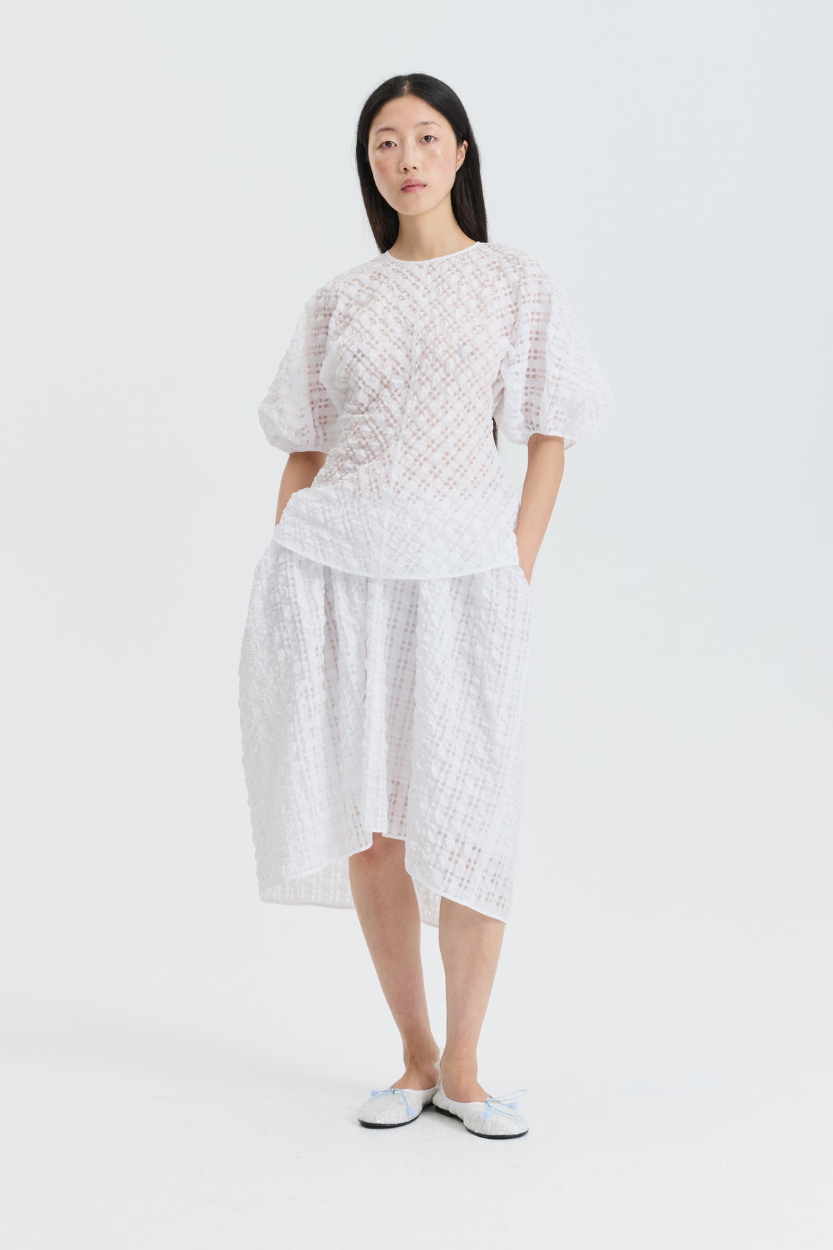 CBGALA | SKIRT CHECK SEERSUCKER WHITE