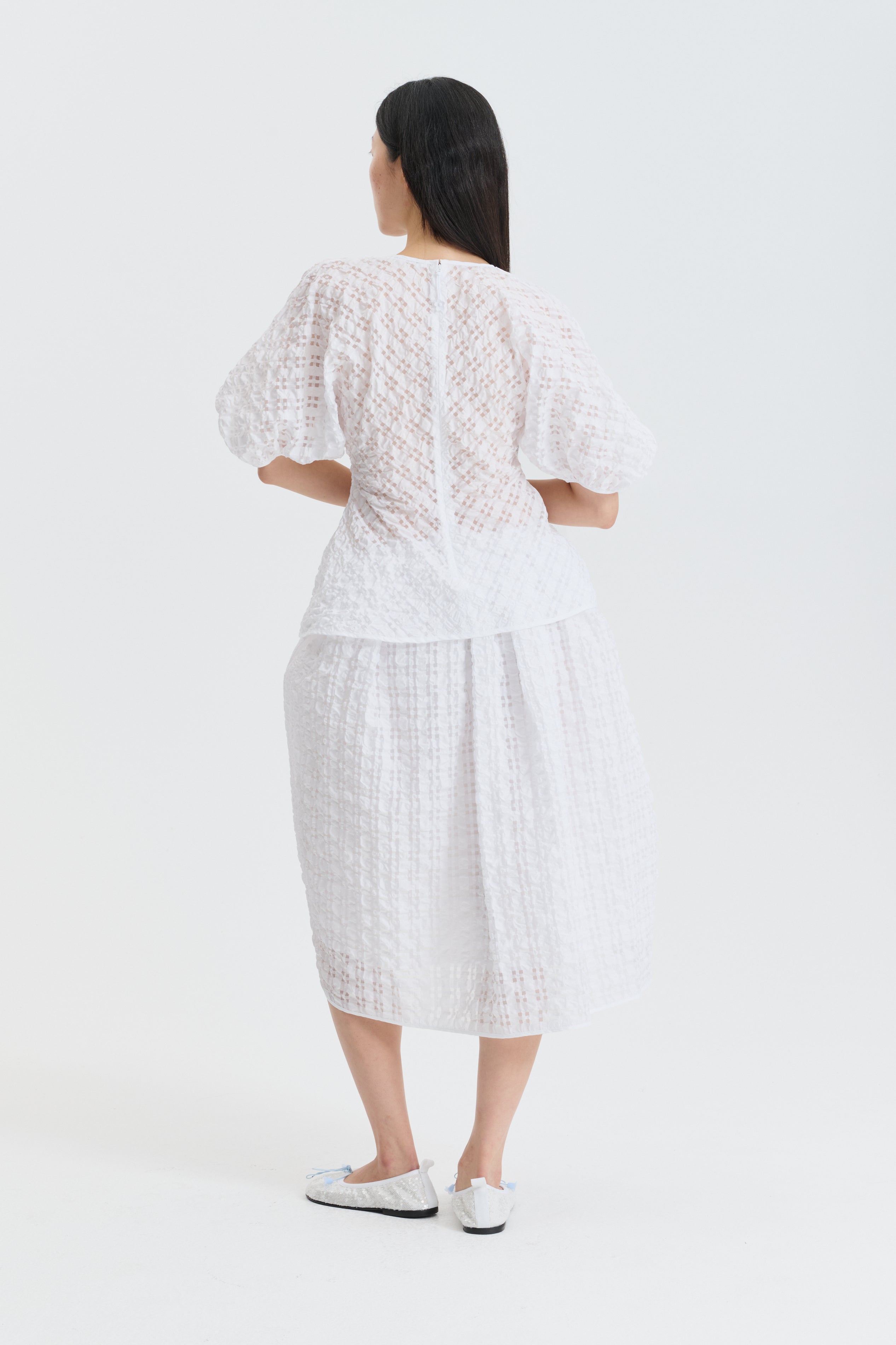 CBGALA | SKIRT CHECK SEERSUCKER WHITE