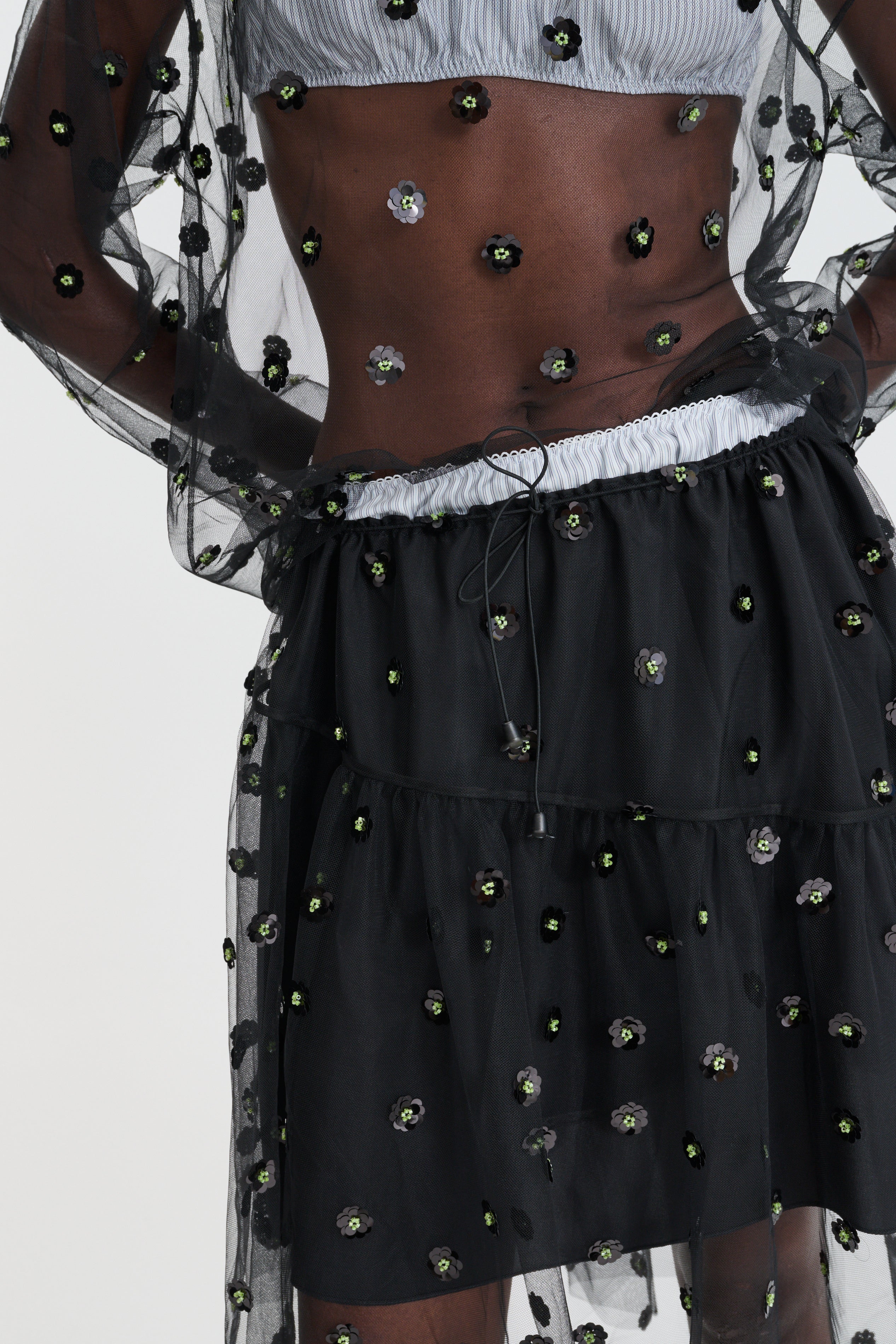 CBGWEN | SKIRT SEQUIN BLOSSOM TULLE BLACK