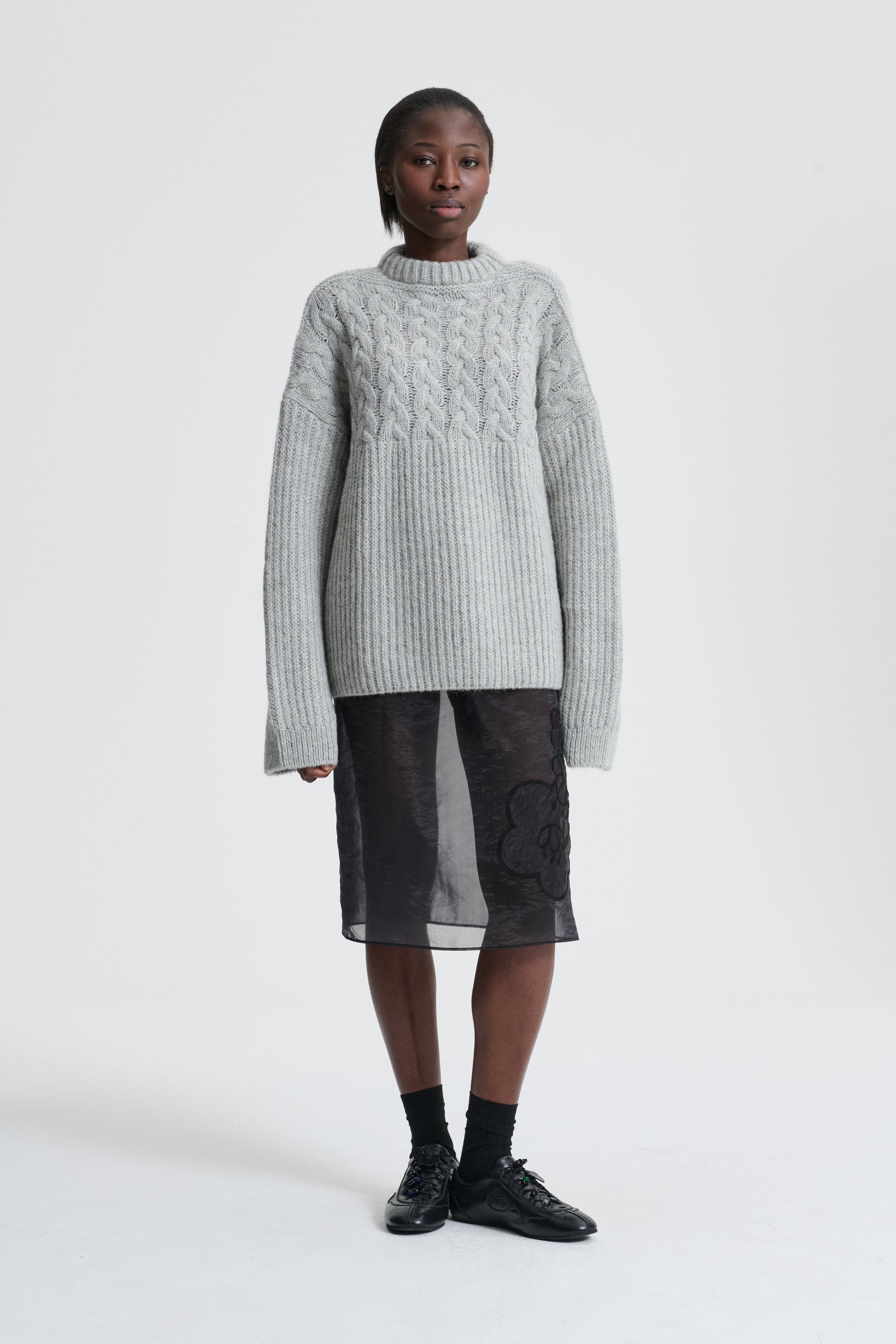 Cecilie Bahnsen グレー ケーブルニット XS/S CECILIE BAHNSEN（セシリー バンセン）の「LONG SLEEVE PULLOVER