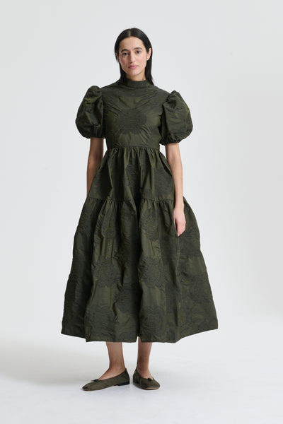 KELLY | DRESS BORUS JACQUARD OLIVE – Cecilie Bahnsen