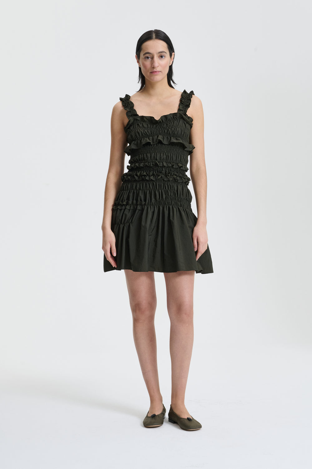 OONA | DRESS LUSTRE PARACHUTE FOREST GREEN