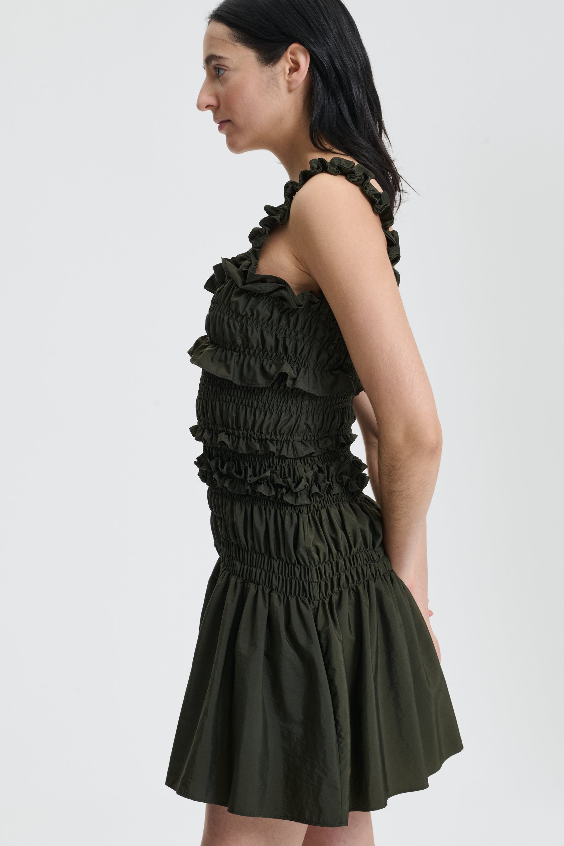 OONA | DRESS LUSTRE PARACHUTE FOREST GREEN