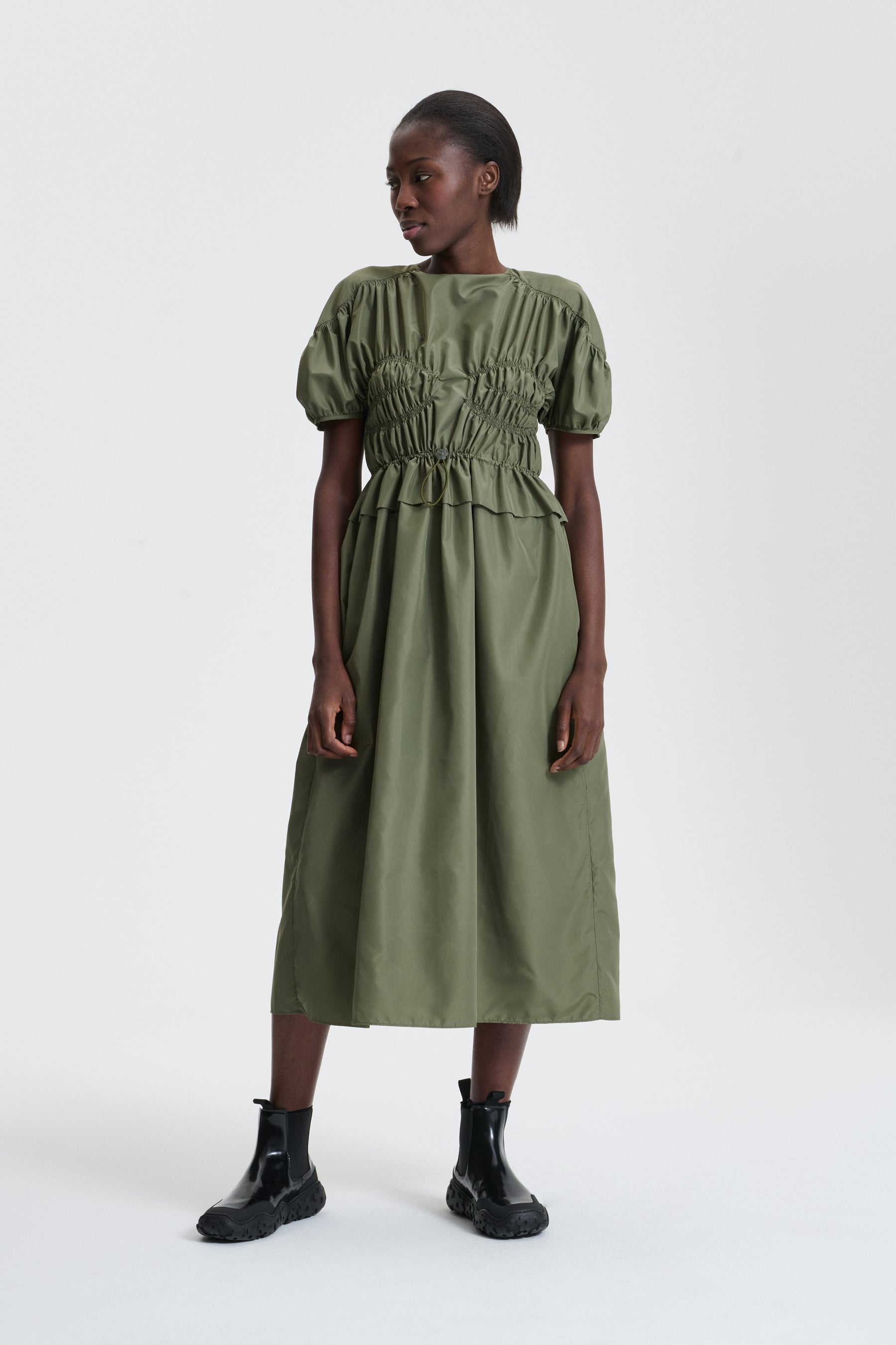 BETSY | DRESS RECYCLED FAILLE OLIVE BETSY | DRESS RECYCLED FAILLE OLIVE