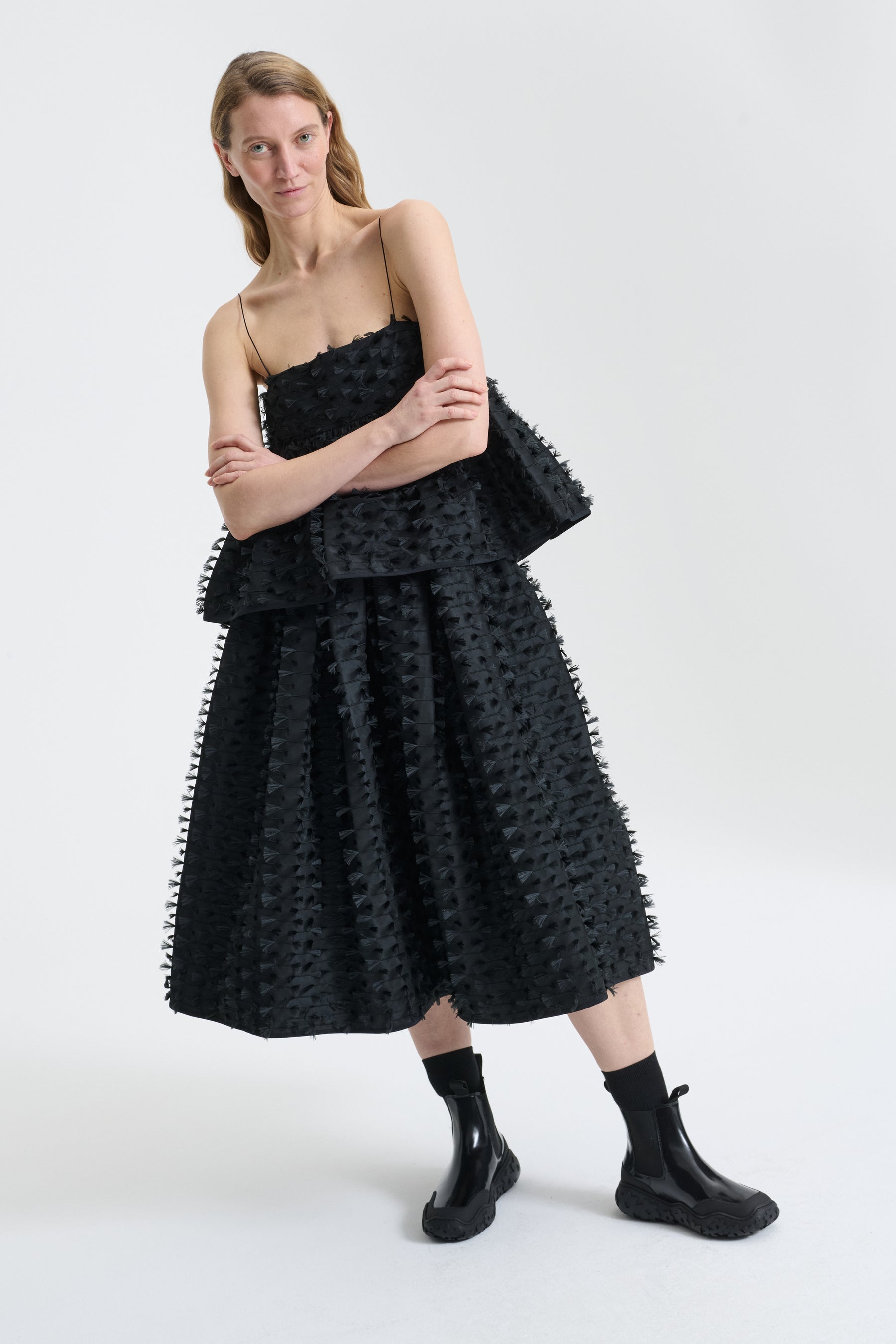 【Cecilie Bahnsen】MALA SKIRT CECILIE BAHNSEN Mala pleated fil coupé shell midi skirt