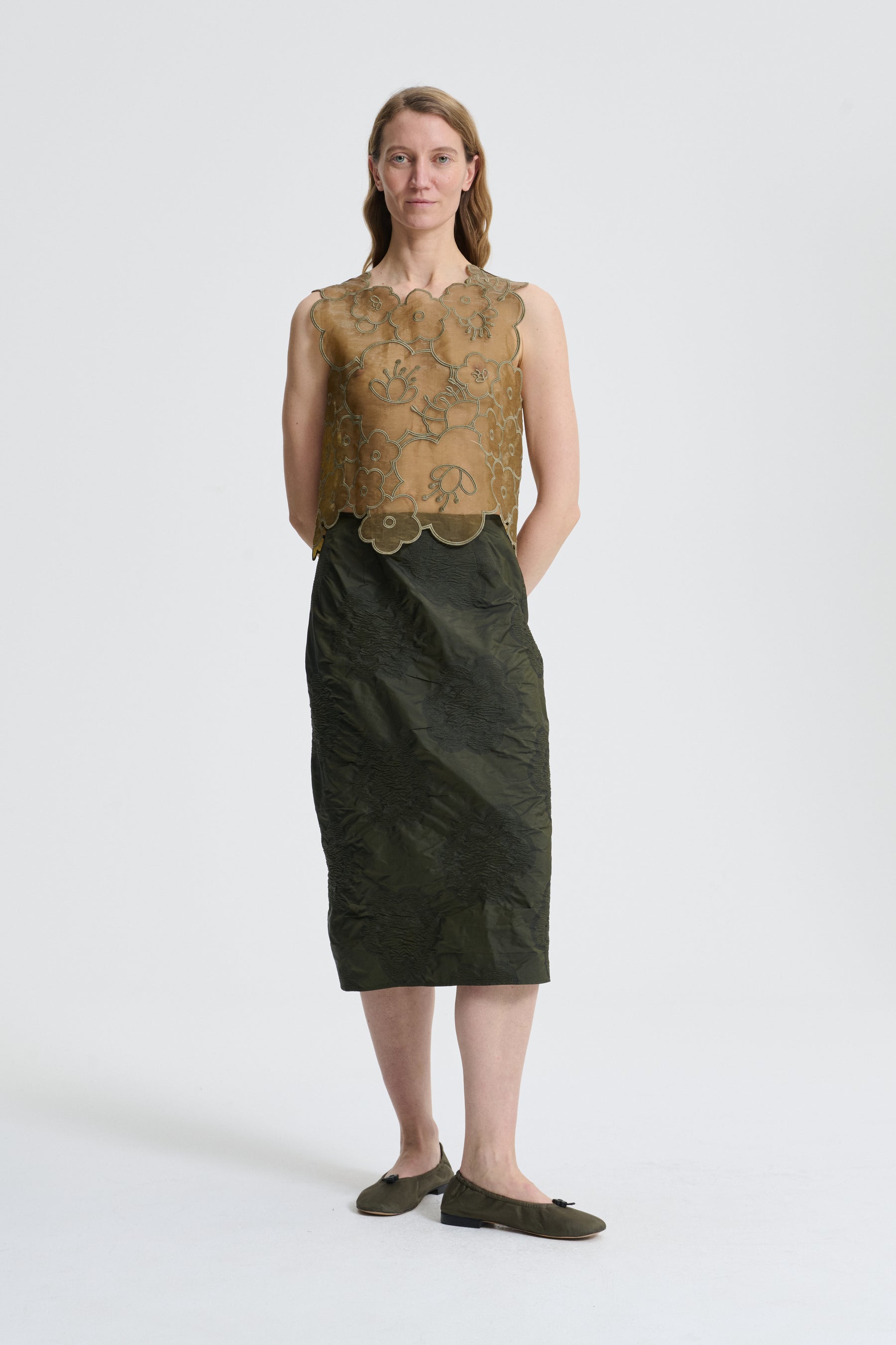 【CECILIE BAHNSEN】ALLEGRA スカート ALLEGRA | SKIRT KADO FIL-COUP… WHITE/OLIVE