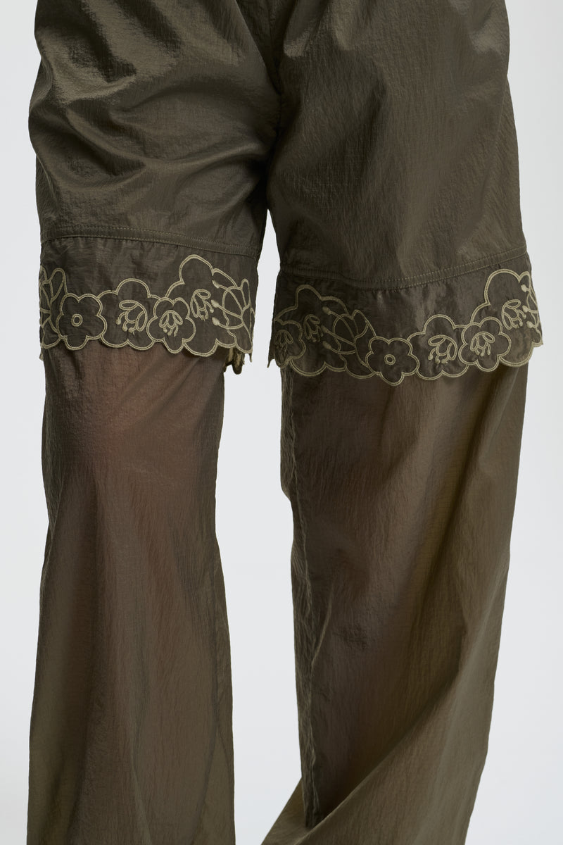 【Cecilie Bahnsen】BIANCA PANTS BIANCA | JOGGERS EMBROIDERED RIPSTOP OLIVE