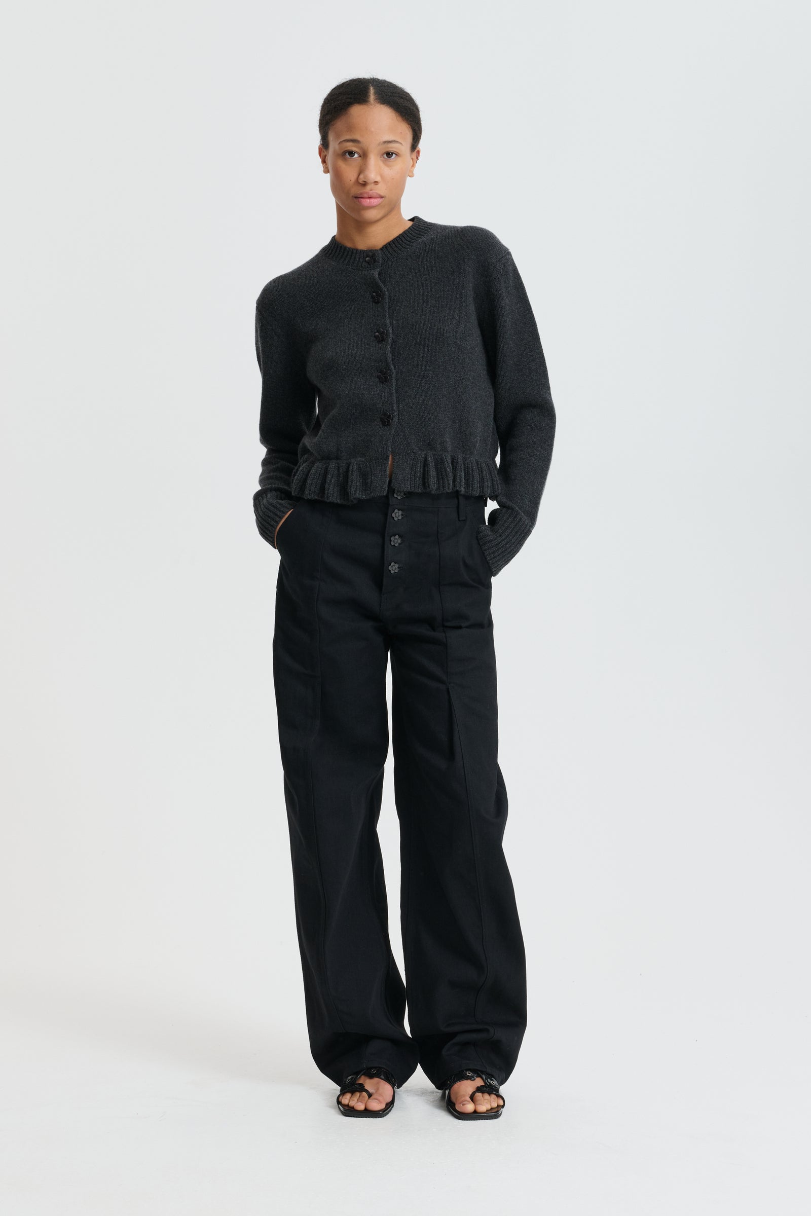 CBFIBBIE | CARDIGAN RECYCLED CASHMERE CHARCOAL GREY