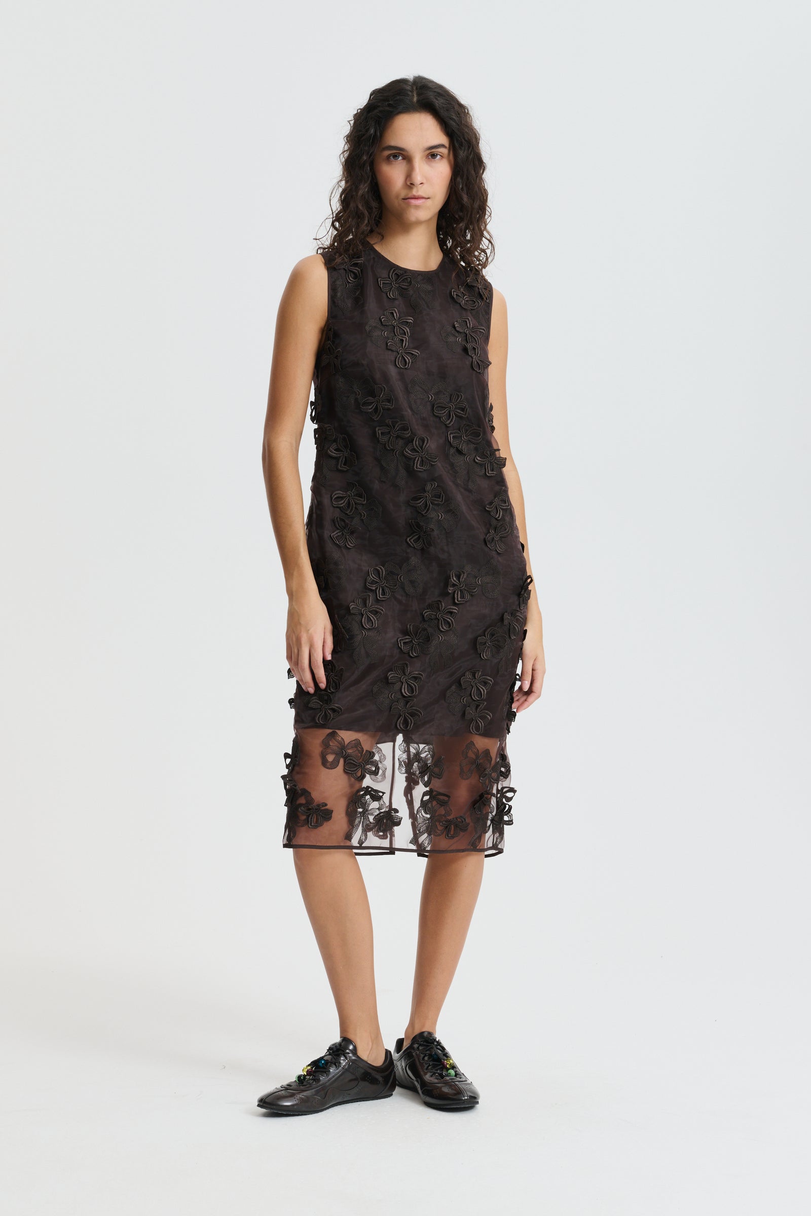 CBDEVIN | DRESS ROSETTE ORGANZA EMB BROWN
