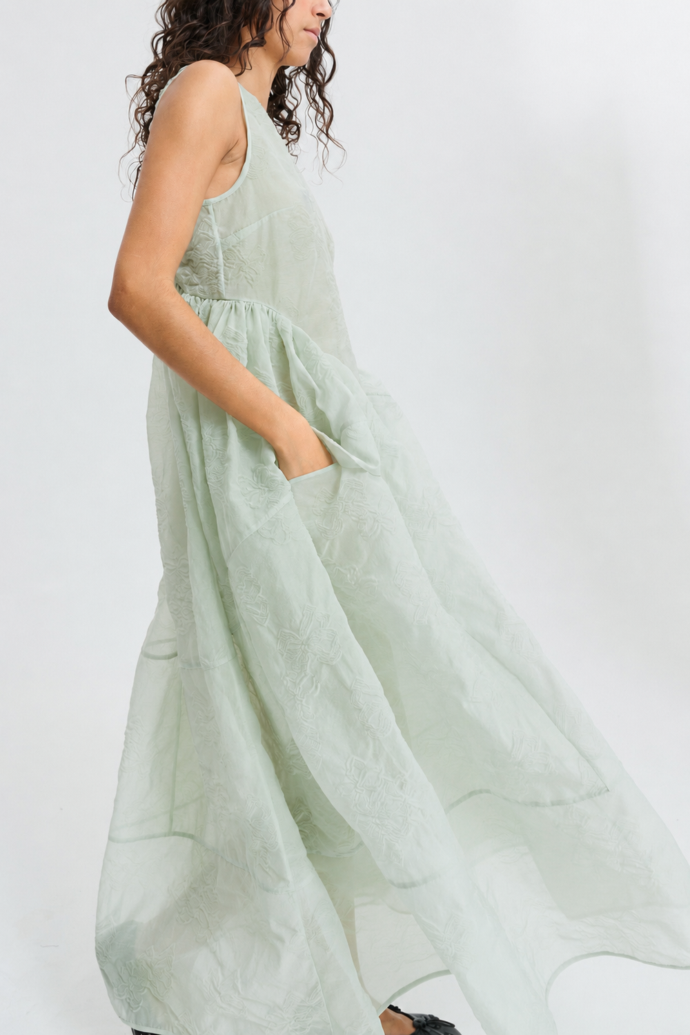 CBDUANA | DRESS PAPILLON MATELASSÉ PALE GREEN