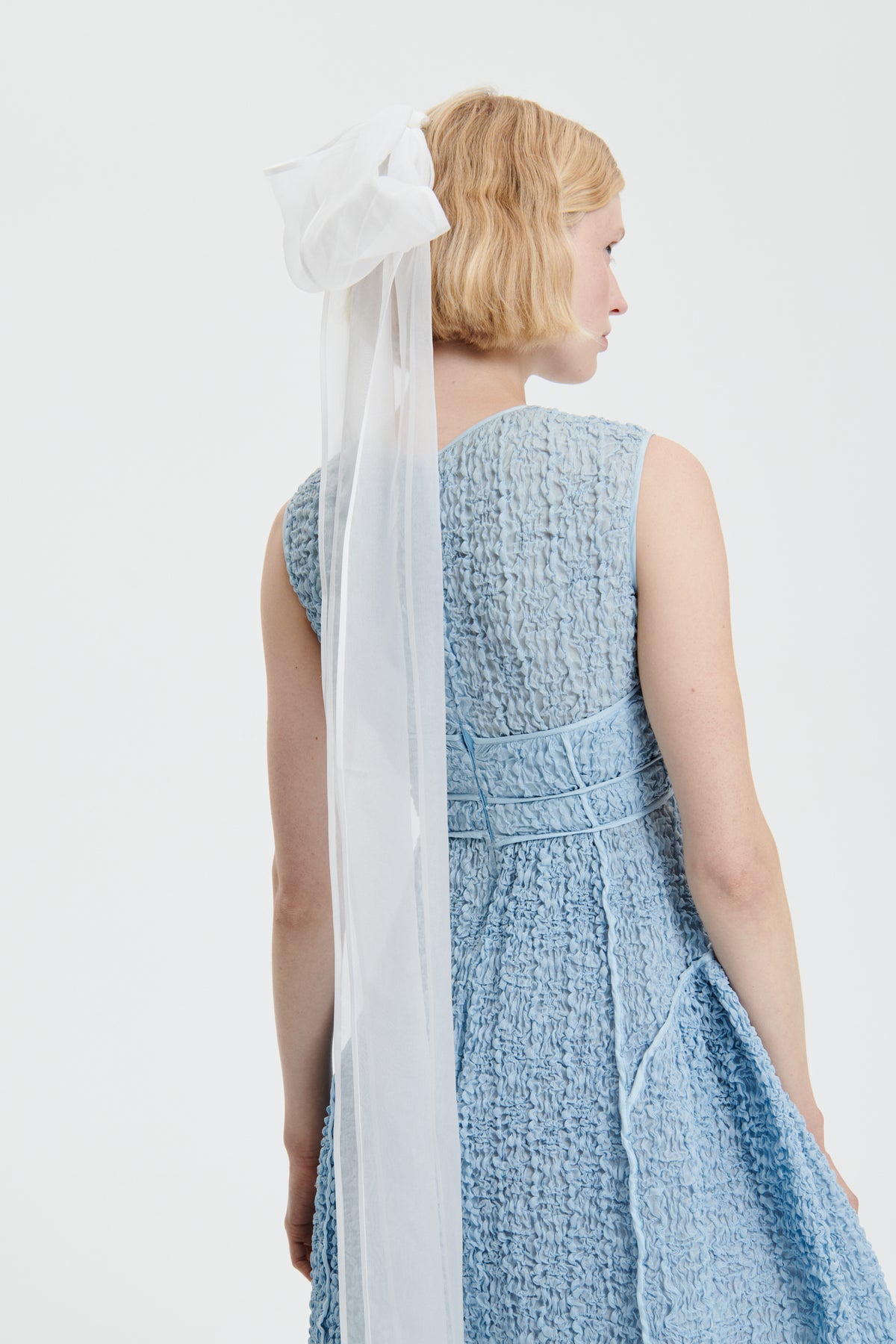cecilie bahnsen blue dress Cecilie Bahnsen Tilde Polka-Dot Cloqu Open-Back Mini Dress In Blue - 60% Off