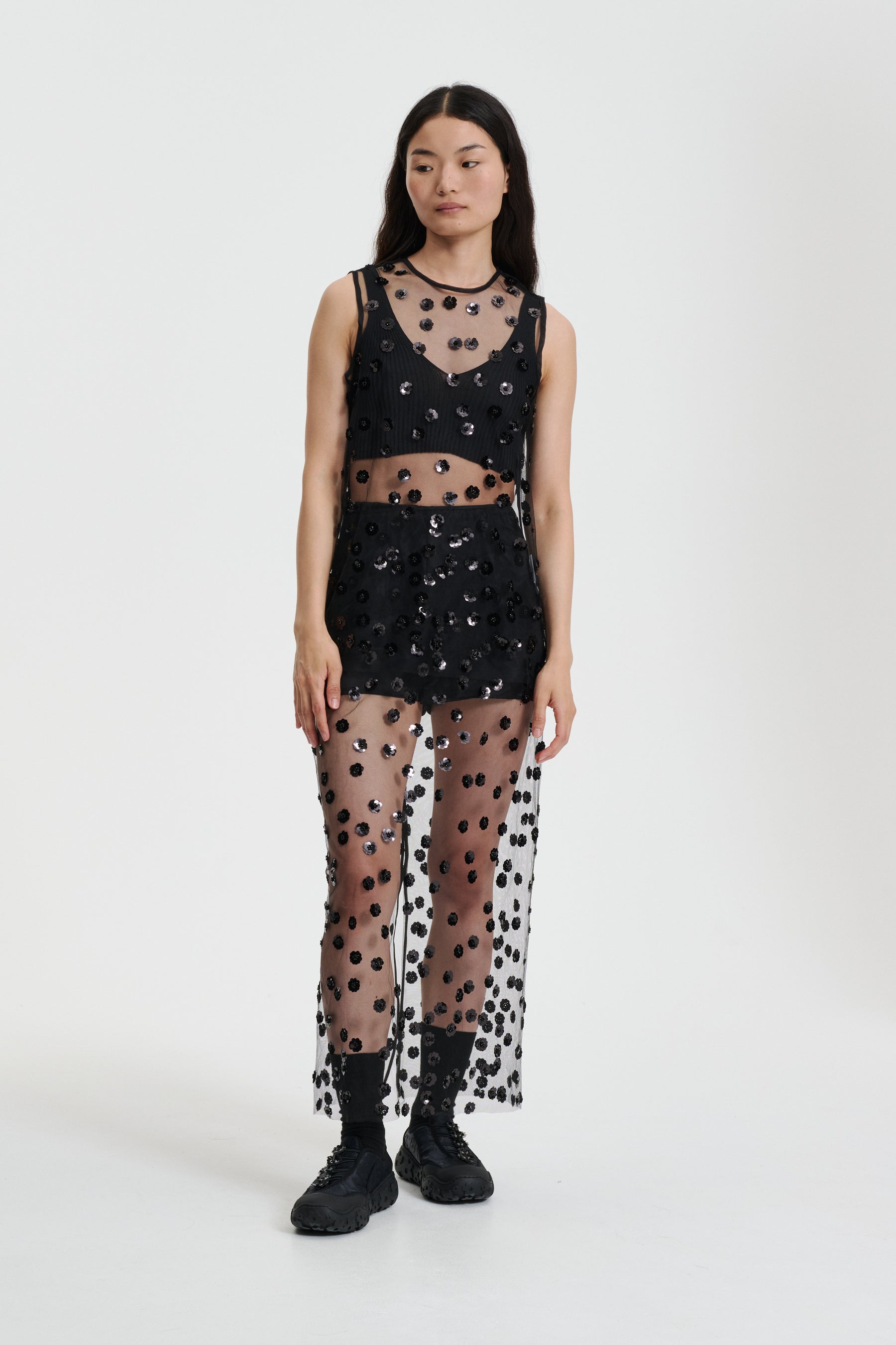 【Cecilie Bahnsen】GUS SKIRT GUS | SKIRT SEQUIN BLOSSOM TULLE BLACK