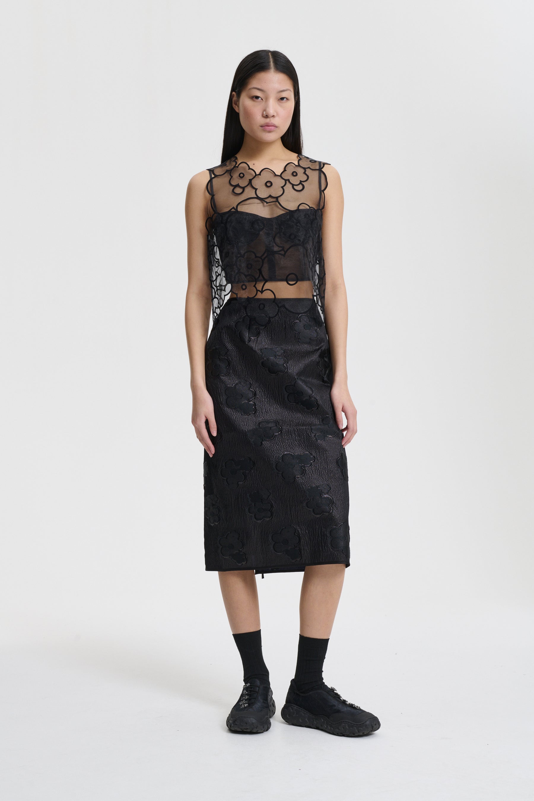 【Cecilie Bahnsen】ALFIE TOP ALFIE | TOP FLOWER EMBROIDERY BLACK