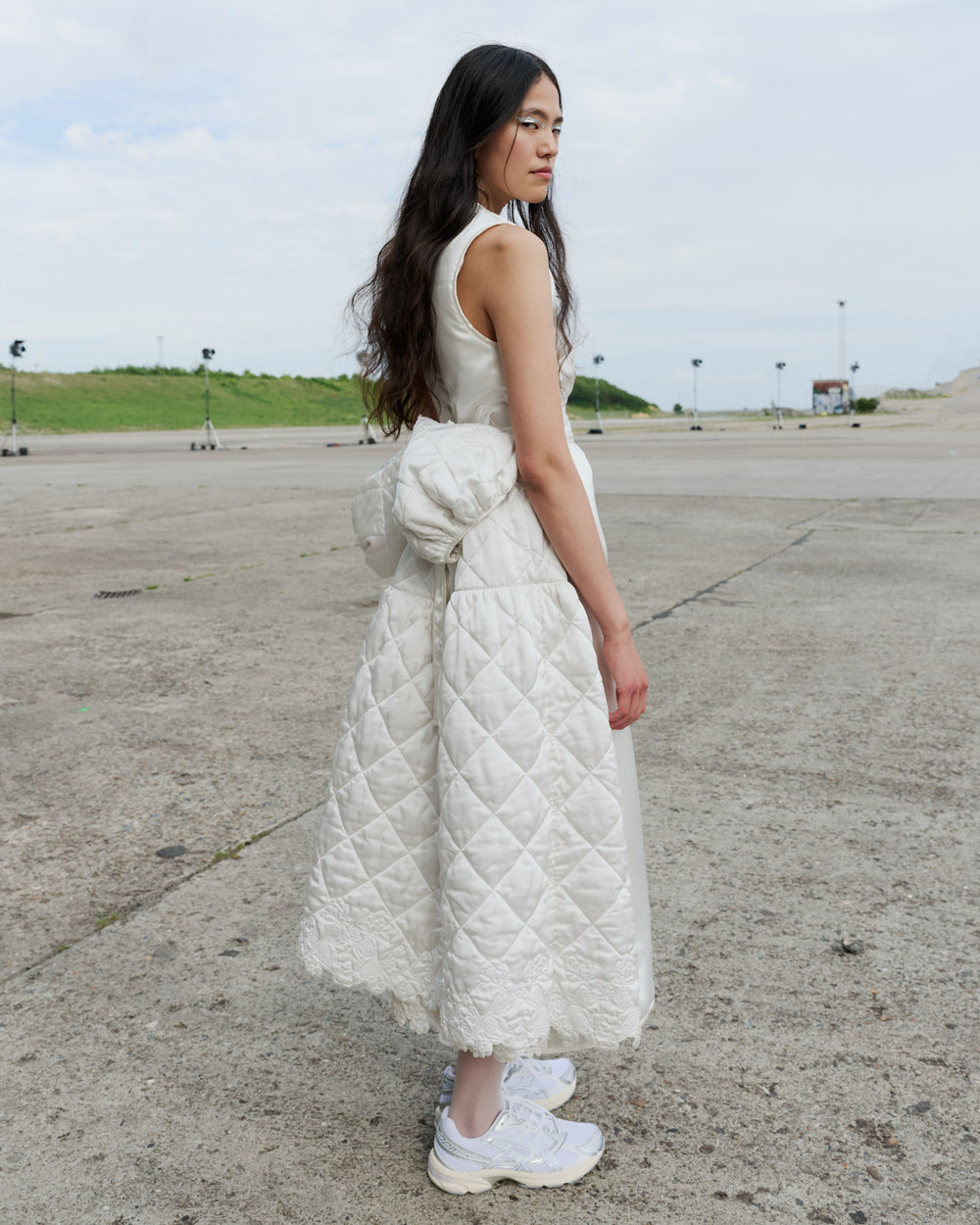 DEVIN | DRESS WADDED SILK SATIN WHITE
