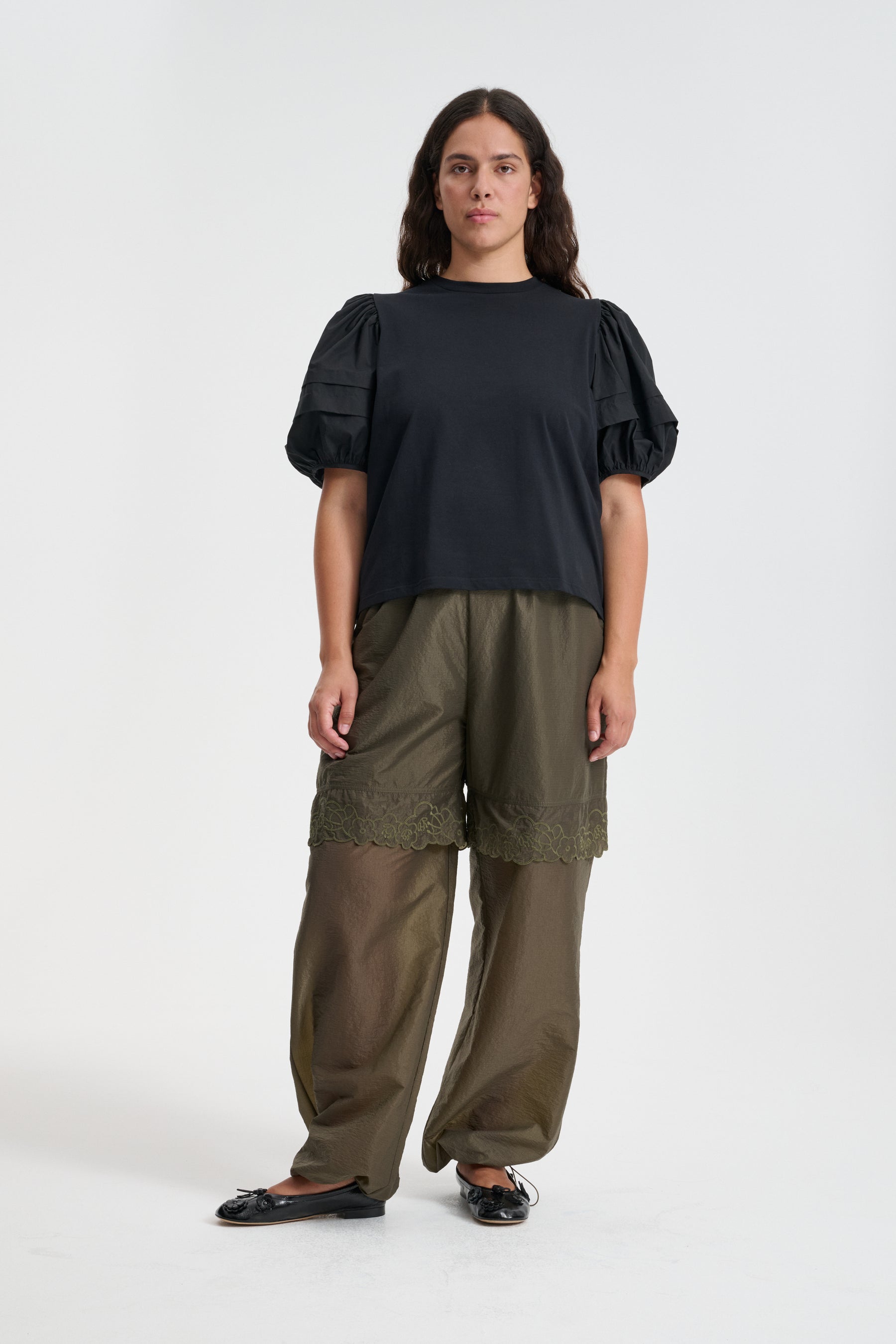 【Cecilie Bahnsen】BIANCA PANTS BIANCA | JOGGERS EMBROIDERED RIPSTOP OLIVE