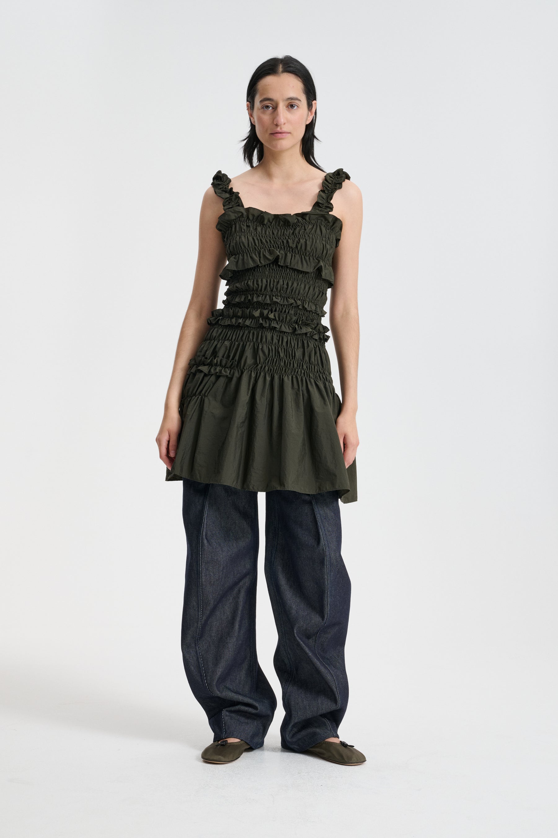 OONA | DRESS LUSTRE PARACHUTE FOREST GREEN