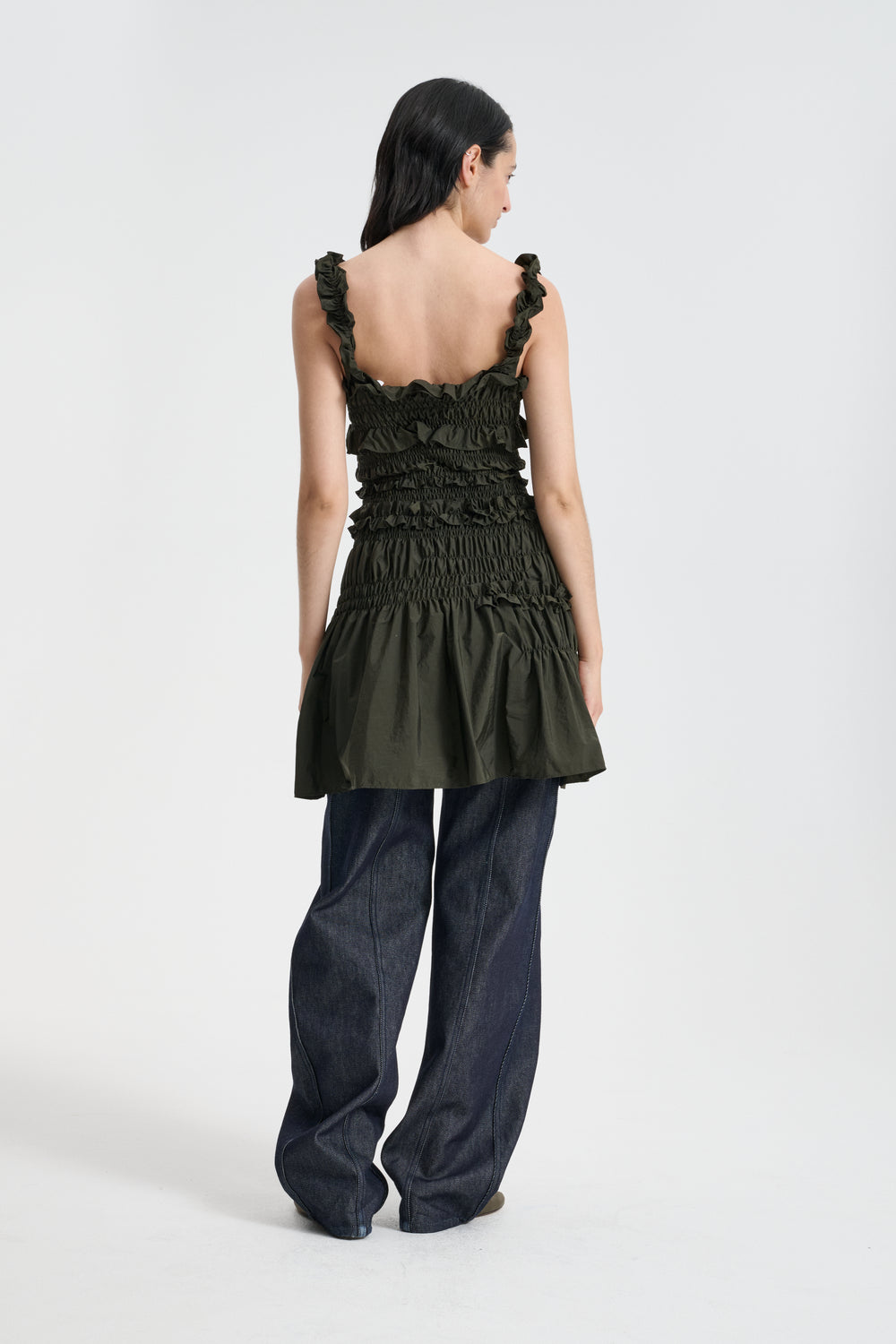 OONA | DRESS LUSTRE PARACHUTE FOREST GREEN