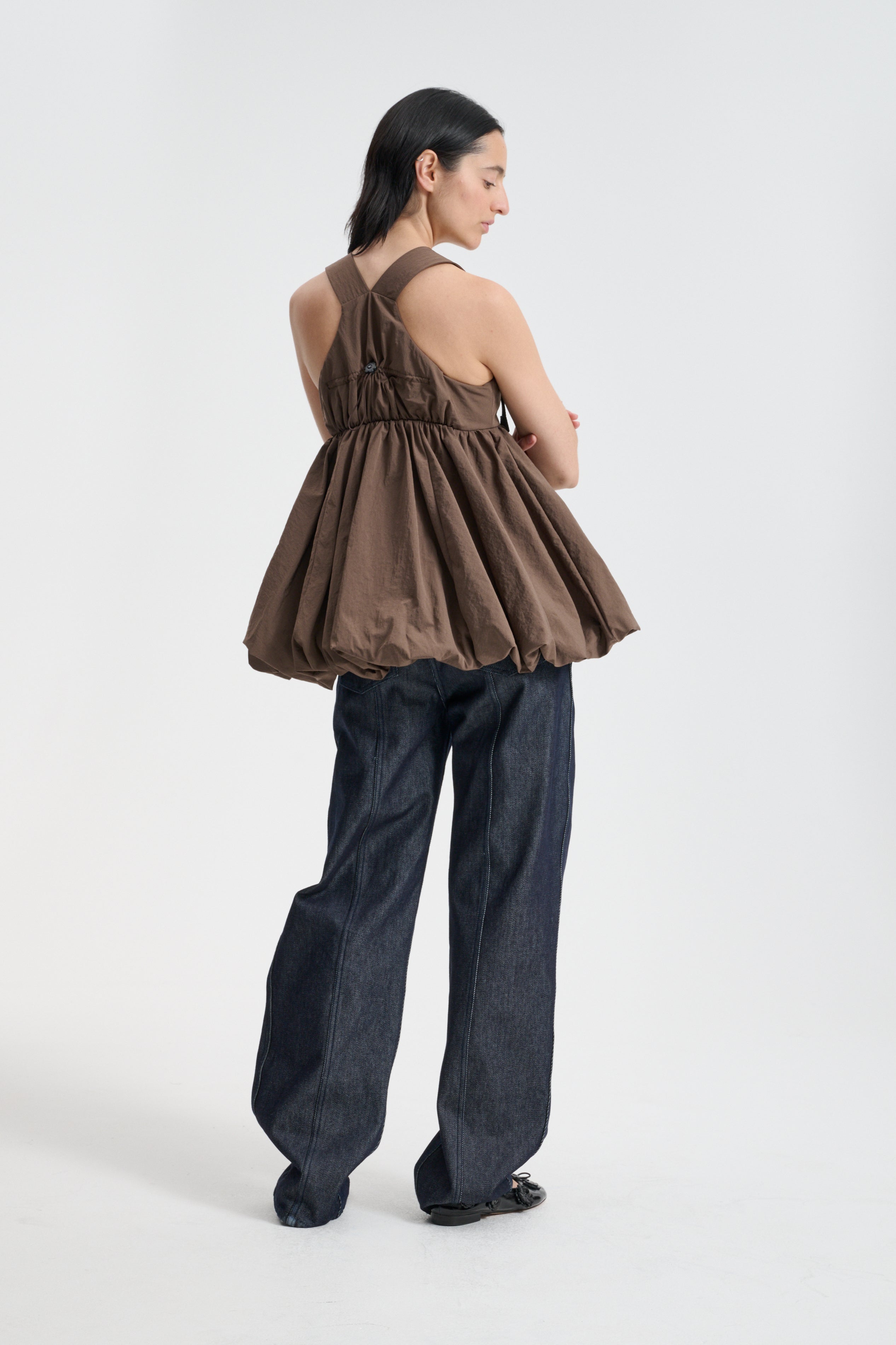 BEA | TOP RECYCLED TAFFETA BROWN – Cecilie Bahnsen