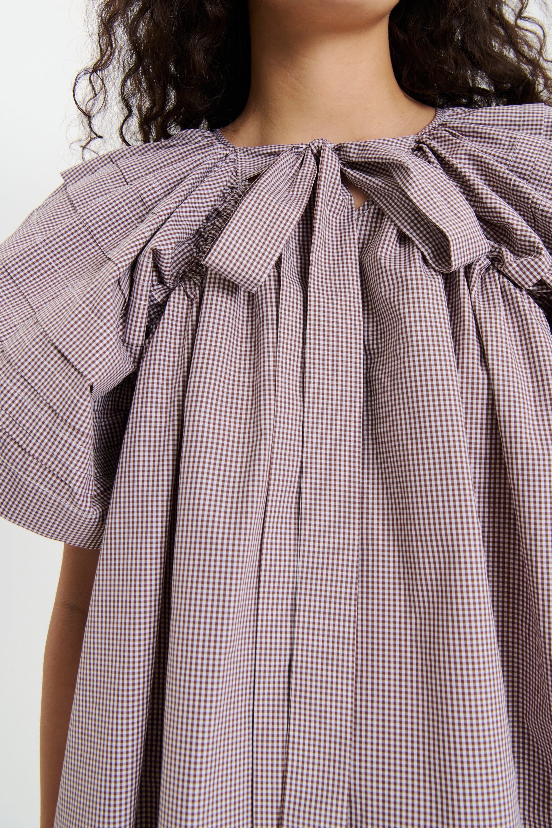 半額以下で買えるクーポン特集 | PALOMA TOP WHITE / BROWN COTTON GINGHAM トップス